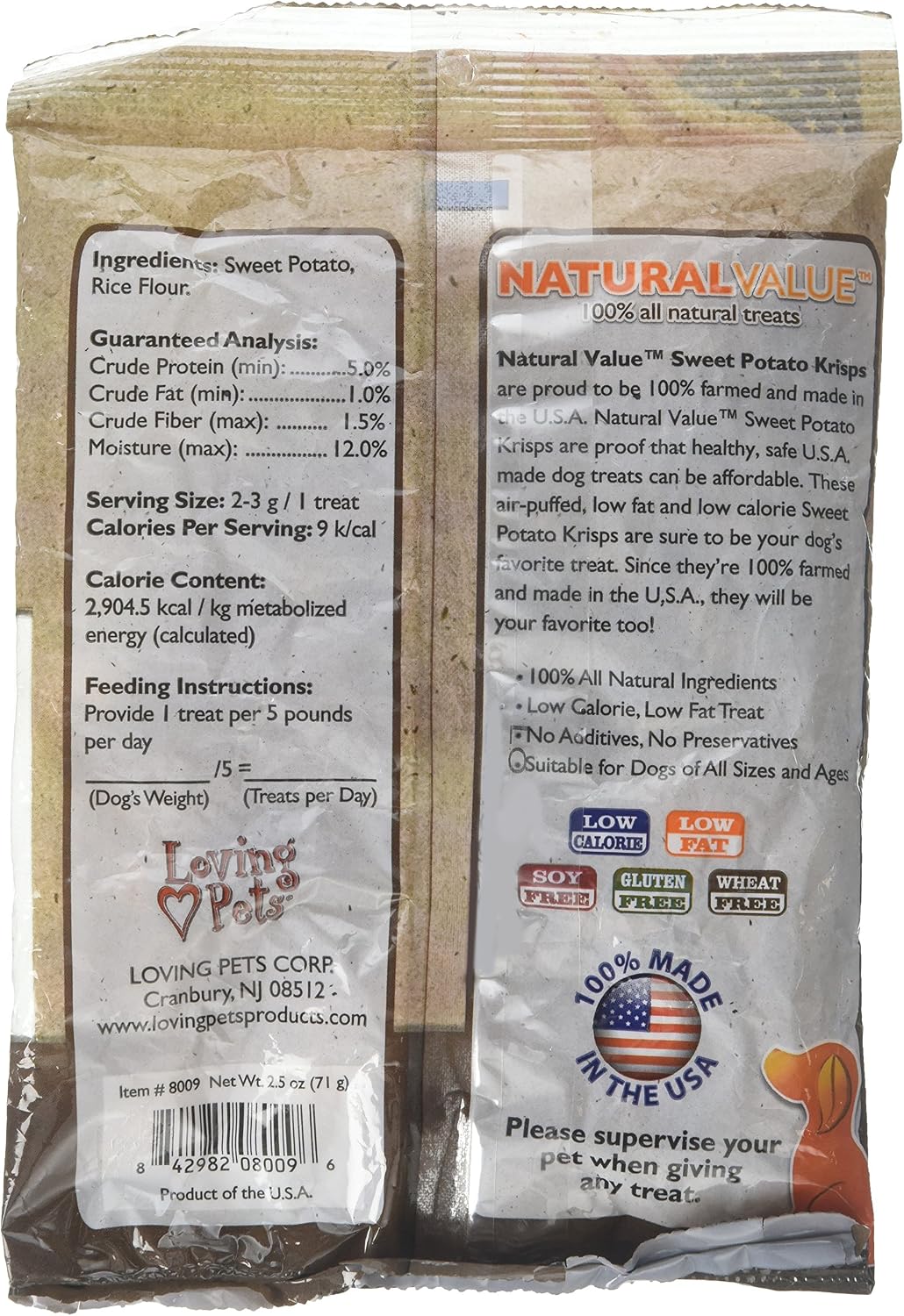 Loving Pets Natural Value Sweet Potato Krisp Dog Treat 2.5 ounces