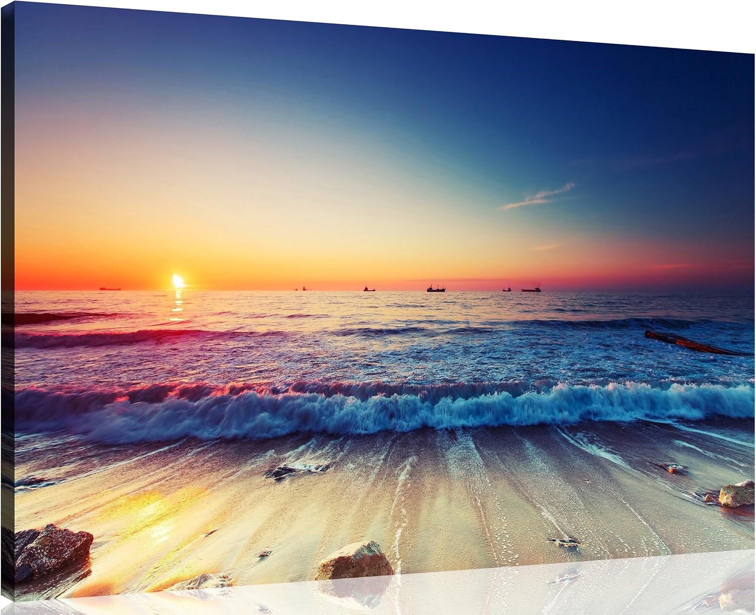 TutuBeer 3 Panel Beach Canvas Wall Art for Home Decor Blue Sea Sunset White Beach Painting the Picture Print on Canvas Seascape the Pictures for Home Decor Decoration,Ready to Hang