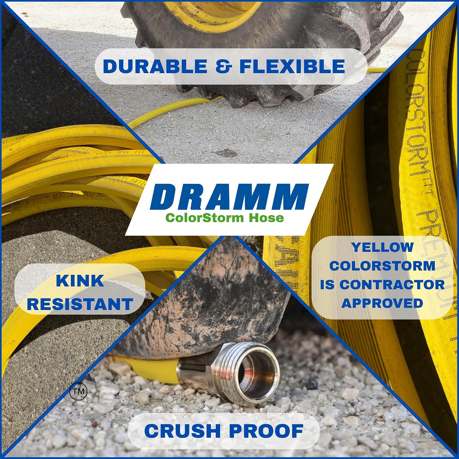 Dramm ColorStorm Premium Rubber Garden Hose – 100 ft Heavy Duty 3/4" Water Hose – Kink Resistant, Crush-Proof Nickel-Plated Couplings – Made in USA - Yellow