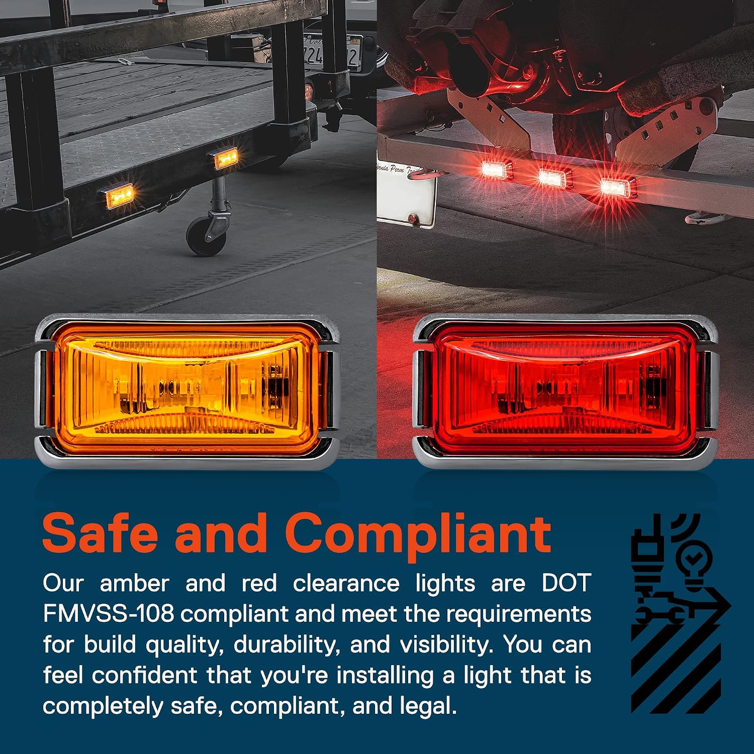 TRUE MODS 2pc 2.5" Amber Rectangle LED Trailer Marker Lights for Truck RV