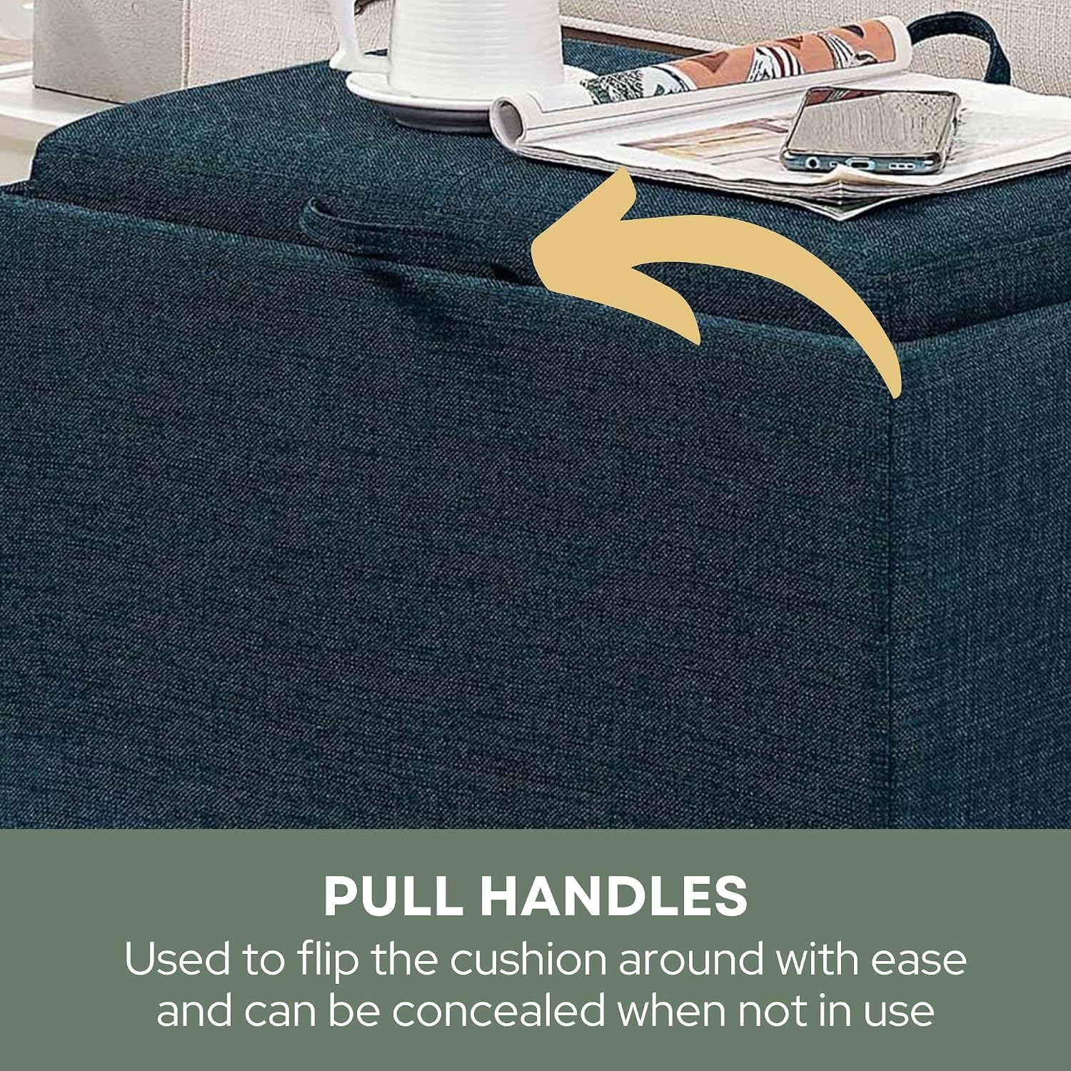 Convenience Concepts Designs4Comfort Accent Storage Ottoman 22.75" - Modern Foot Stool with Decorative Tray for Living Room, Dining Room, Office, Blue Faux Leather
