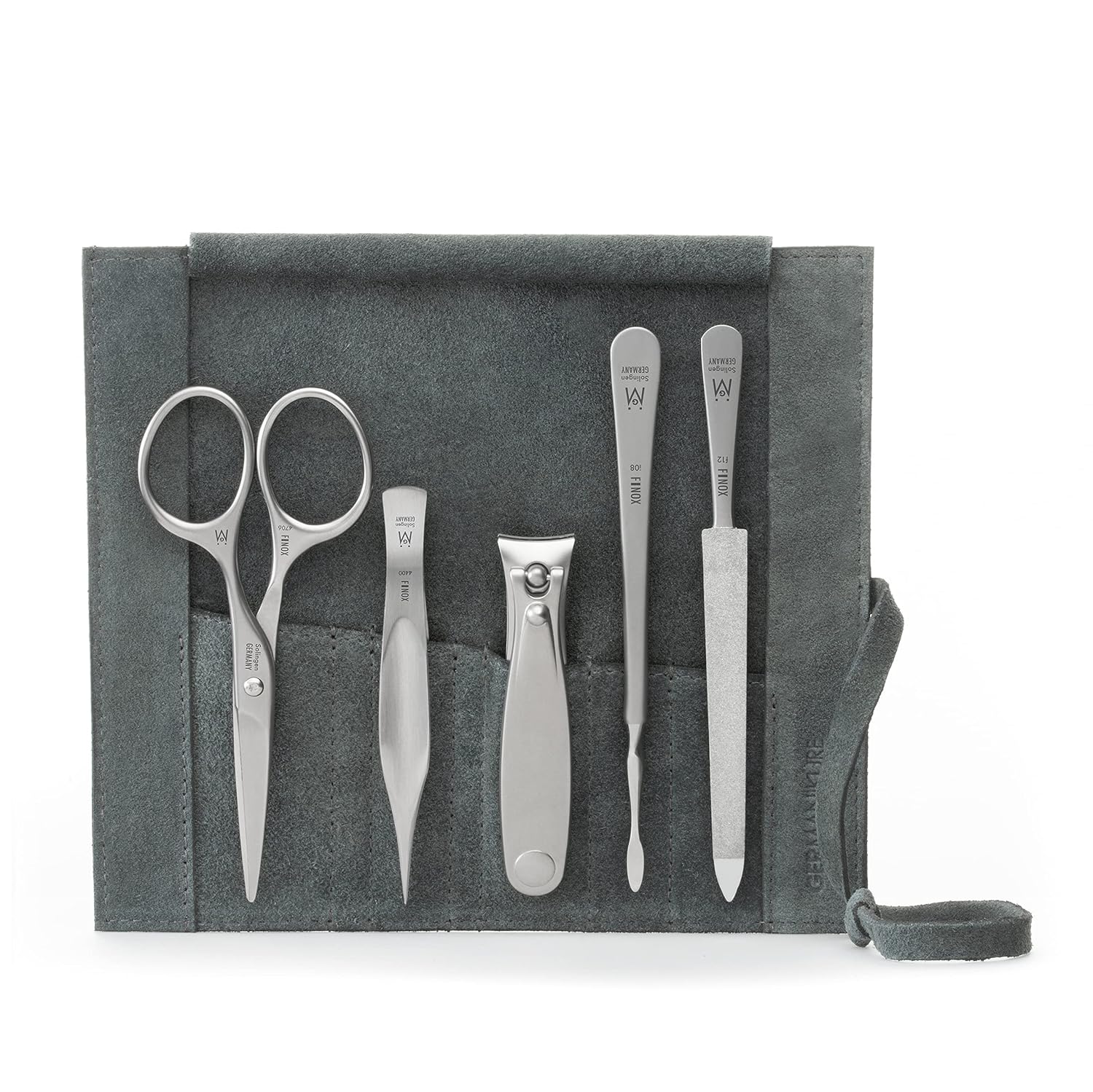 GERMANIKURE 4pc Manicure Nail Care Kit, Solingen Germany, Yellow Suede Roll