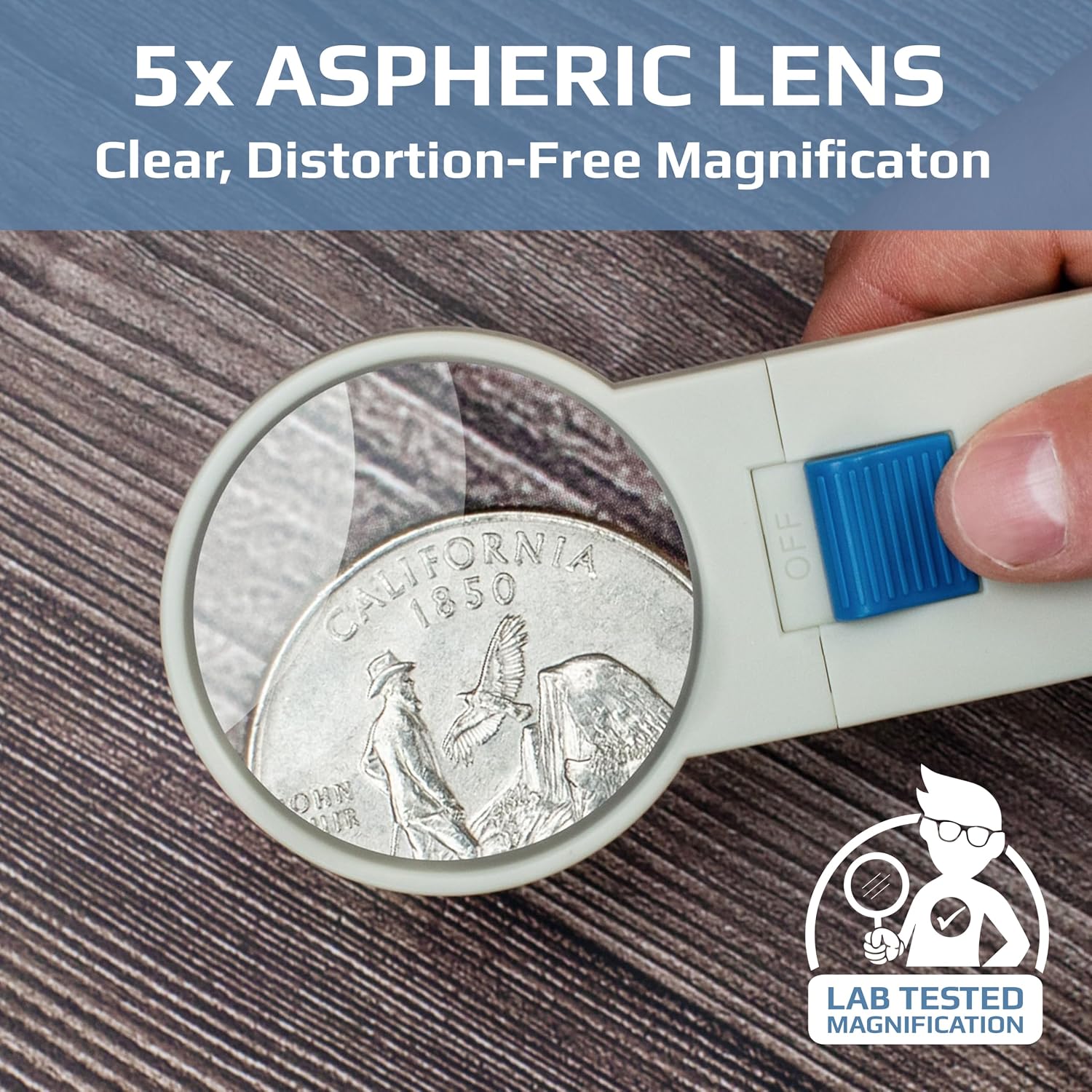 Carson Illuminated LED Lighted 5x Hand Held 2.5'' Aspheric Magnifier (SV-50),White