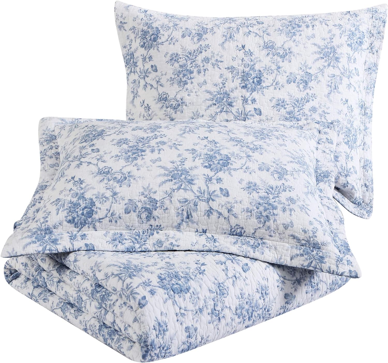 Laura Ashley - Queen Quilt Set, Soft Cotton Bedding with Matching Shams, Reversible Floral Toile Design, Floral Room Decor
