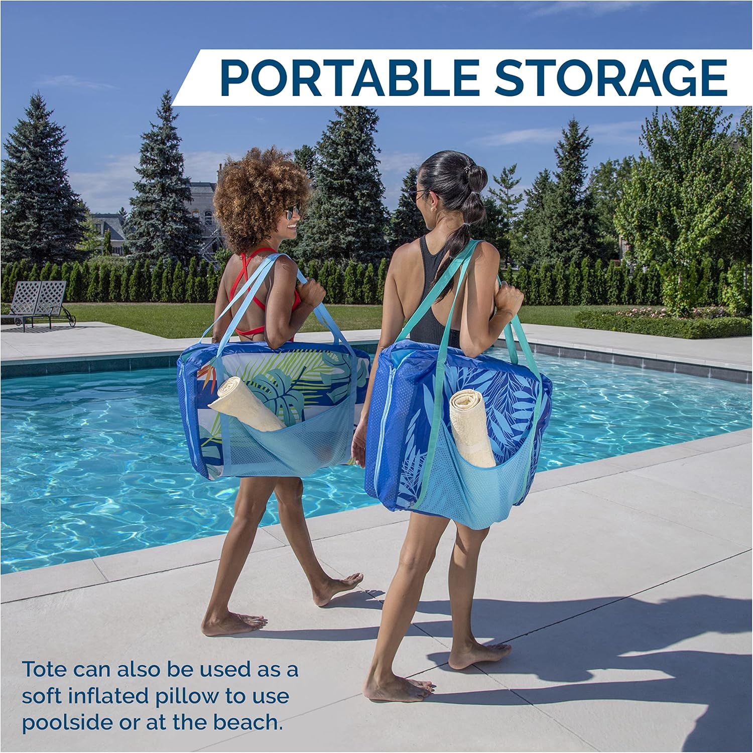 SwimWays Pack-N-Float 2-in-1 Pool Chair and Tote Bag, Blue Palm