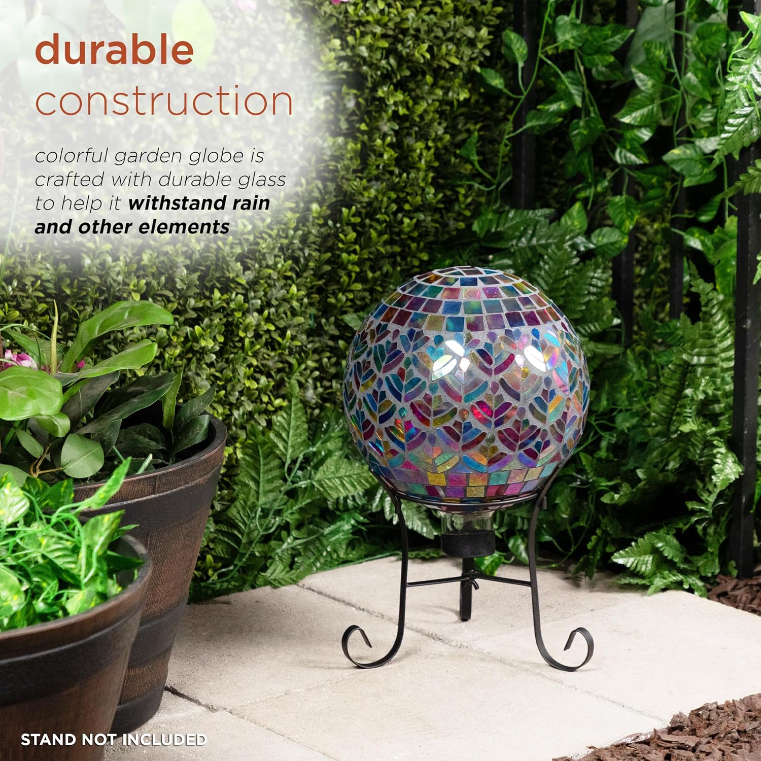 Alpine Corporation 10" Diameter Indoor/Outdoor Glass Mosaic Gazing Globe Yard Decoration, Purple Pearlized Petals Design