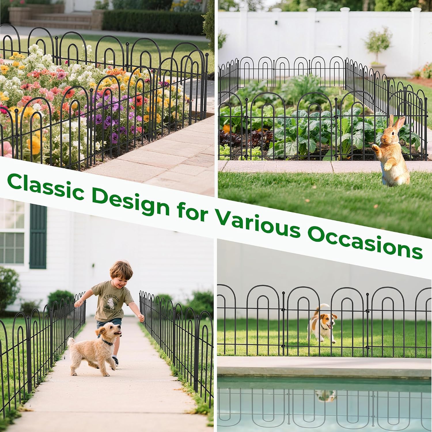 AMAGABELI 10 Panels 17in(H)×10ft(L) Decorative Garden Fences and Borders for Dogs No Dig Rustproof Metal Fence Panels Garden Edging Border Animal Barrier Fencing for Flower Beds Yard Patio Decor Black