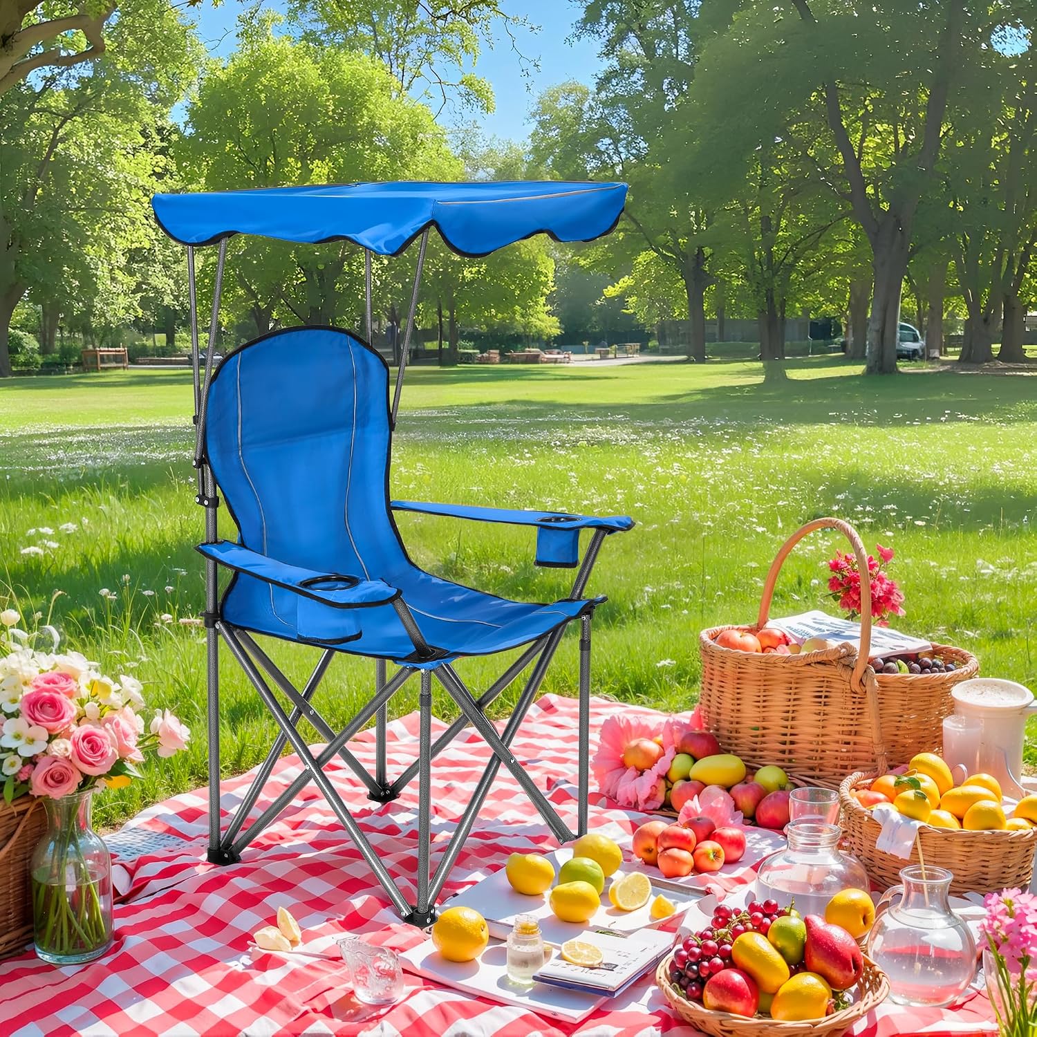 ALPHA CAMP Heavy Duty Canopy Camping Chairs with Adjustable Sunshade | Heavy duty 400 LBS, Steel Frame, Sturdy, Ergonomic,600D Oxford fabric ,Phone holder Cup holder,Carry Bag,Easy to set up