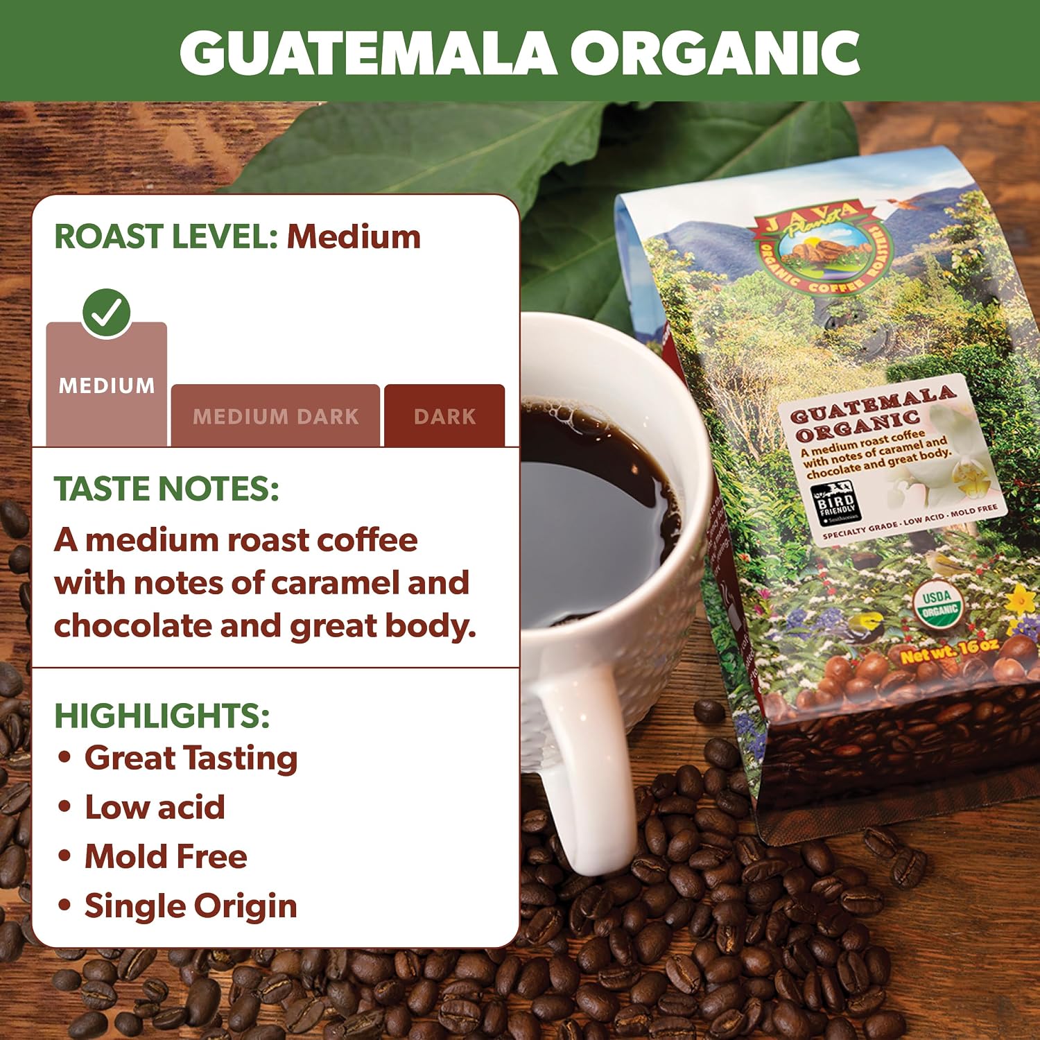 Java Planet Low Acid Organic Espresso Beans, Dark Roast Coffee Beans, 16 oz