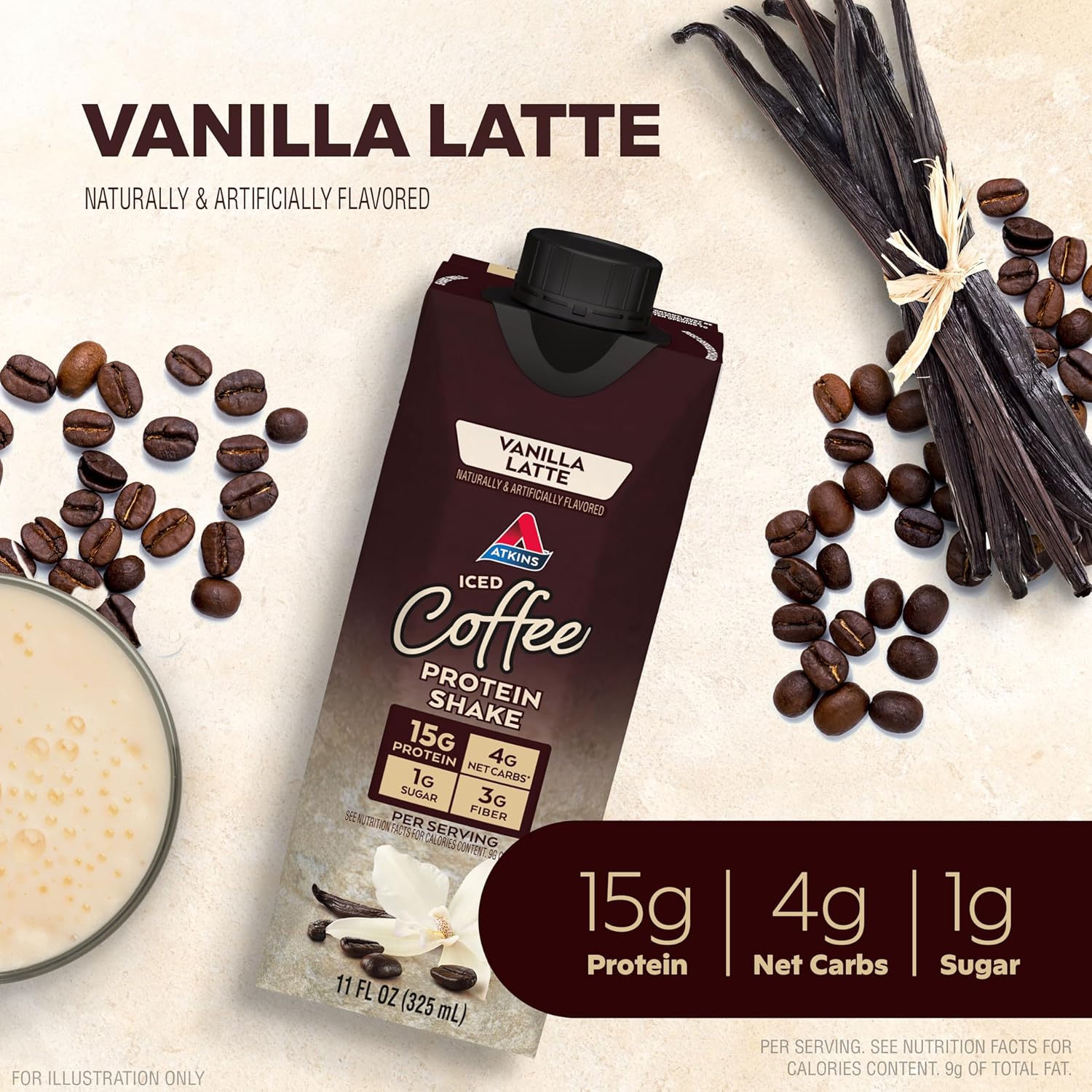 Atkins Café au Lait Iced Coffee Flavored High Protein Shake, Low Sugar and Low Carb, Keto Friendly, Ready to Drink Protein Drink, Gluten Free