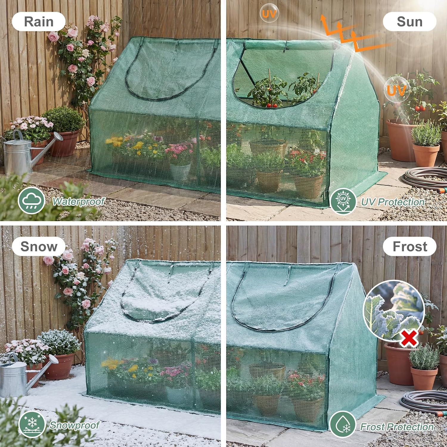 Aoodor 6 x 3 x 3 ft Mini Greenhouse with 2 Zipper Doors, Water-Resistant, UV-Protected for Flowers, Vegetables, and Herbs, Green