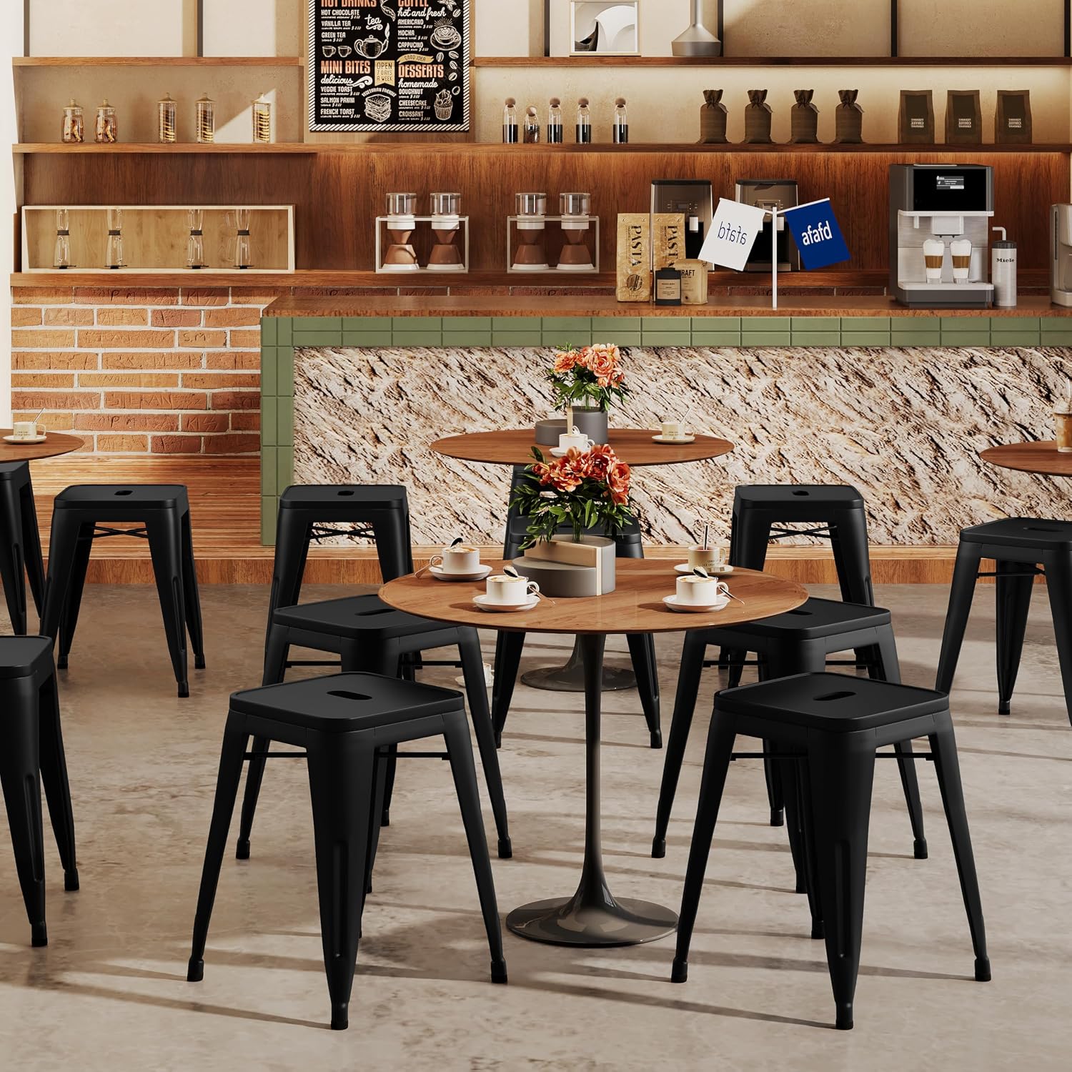 Changjie Furniture 18 Inch Stools Backless Industrial Metal Bar Stool Short Stackable Classroom Stools Metal Dining Chairs (18 inch, Matte Black)