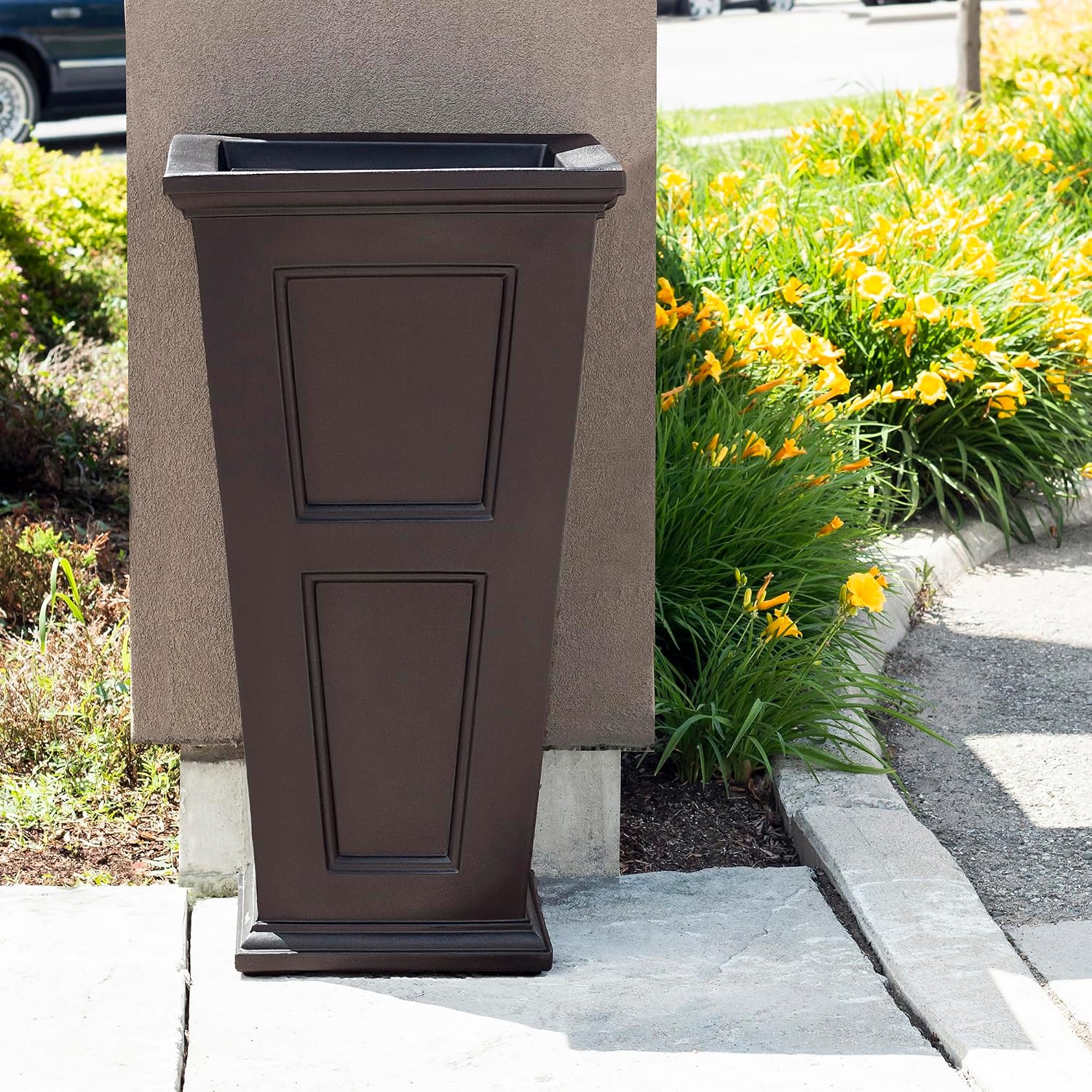 Mayne Fairfield 40in Tall Square Waste Bin with Liner, Espresso | Fade resistant, All season, Removable Liner and Lid, 15-year warranty