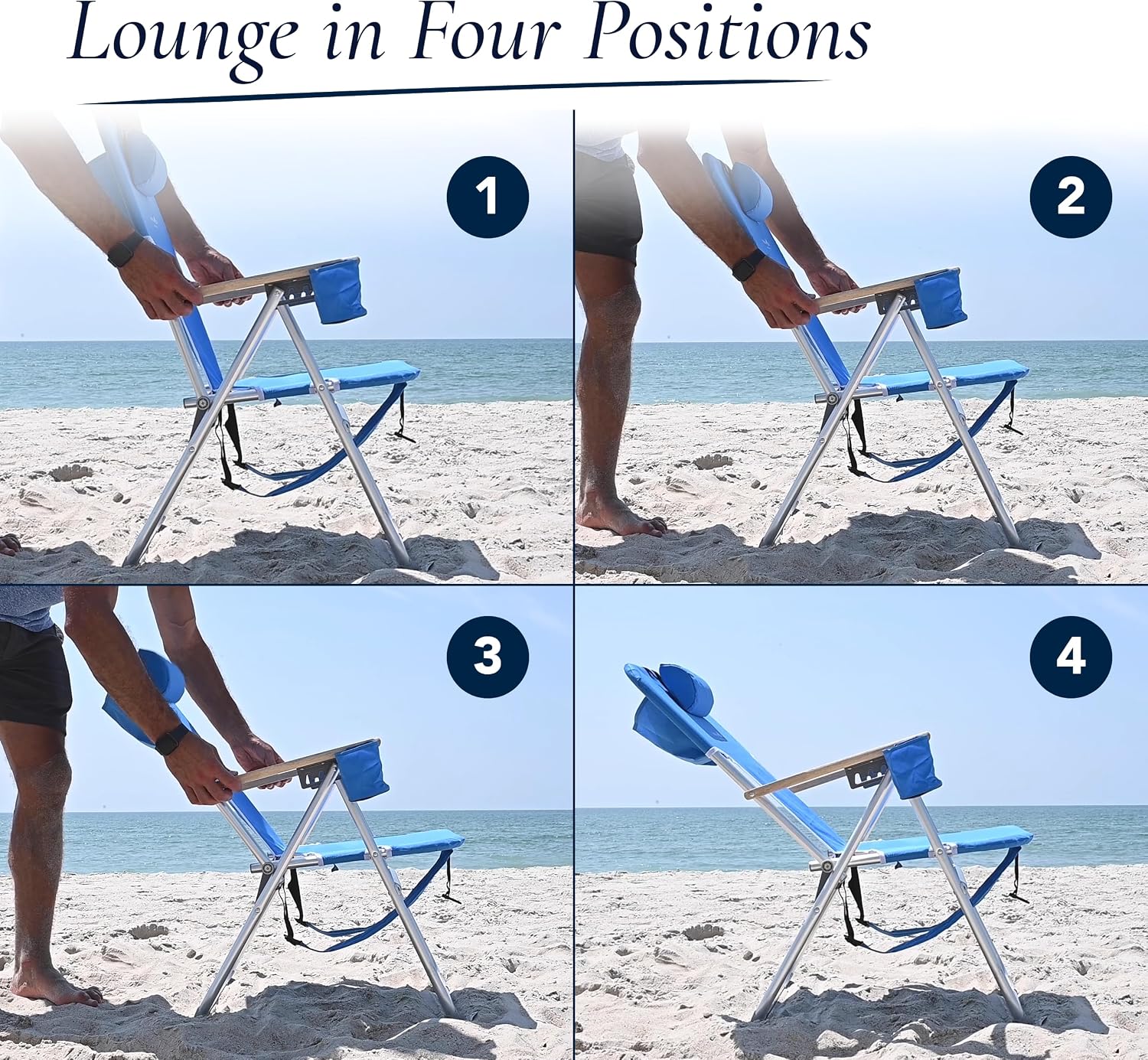 CARIBBEAN JOE Folding Beach Chair, 4 Position Portable Backpack Foldable Camping Chair with Headrest, Cup Holder, and Wooden Armrests