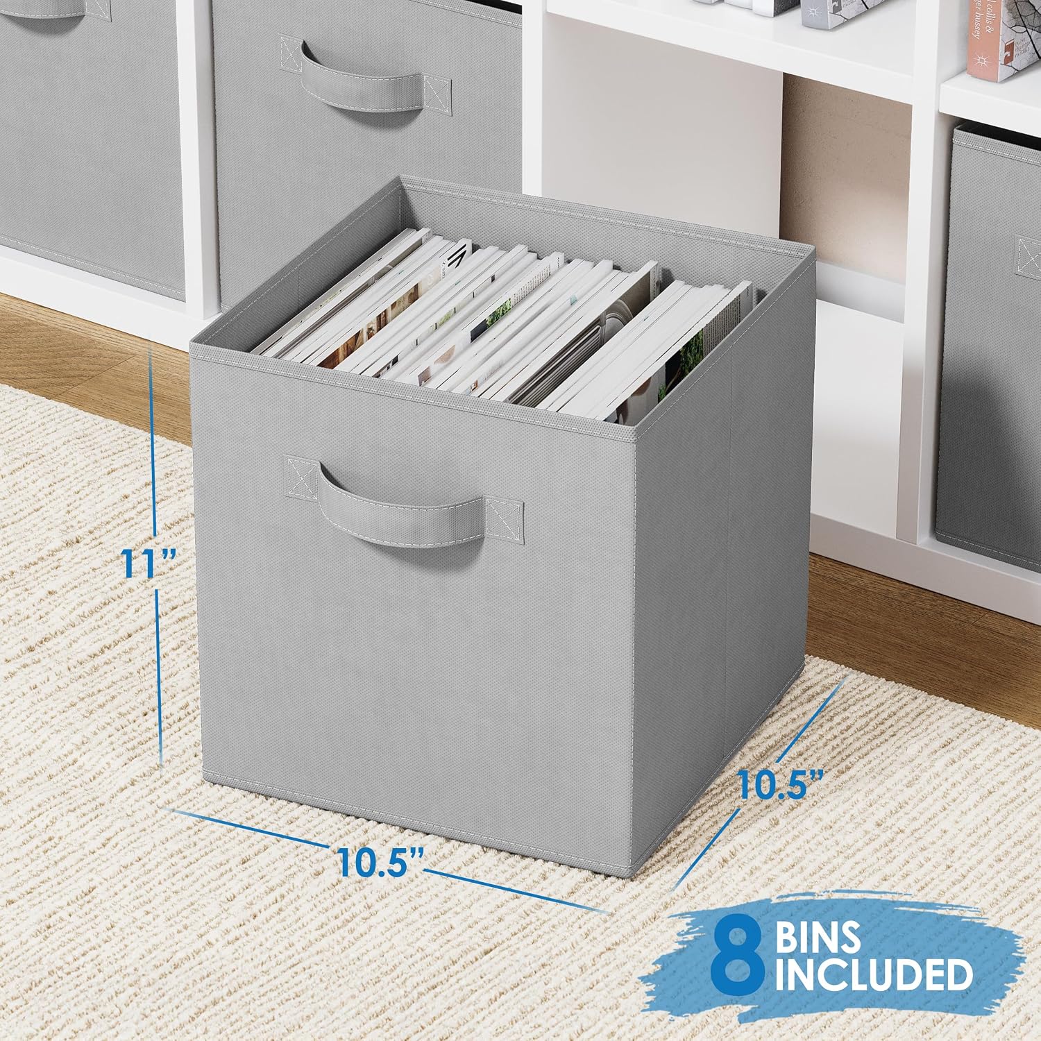 Storage Cubes Pack Of 8 - Standard Size Cube Storage Bin 10.5x10.5x11 With Dual Handles For Easy Carrying- Fabric Storage Bins Collapsible (Black)