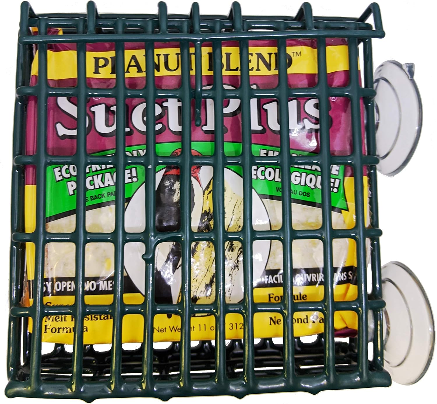 Wildlife Sciences Window Suet Feeder Cage Suet Cake Combo for Wild Birds | includes 1 Window Feeder and 11 ounce Peanut Suet Cake