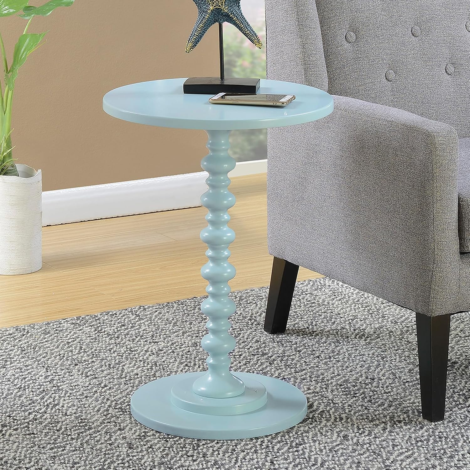 Convenience Concepts Palm Beach Spindle Table 17.75" - Traditional Round End Table for Living Room, Turned Solid Wood Side Table, Classic Display Pedestal Table, Espresso