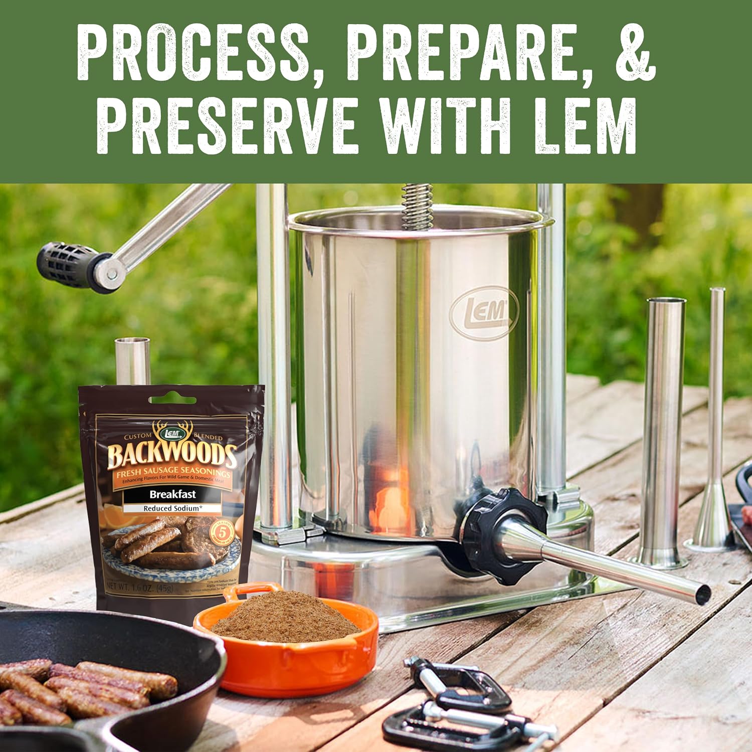 LEM Products Backwoods Breakfast Fresh Sausage Seasoning, 8.3 oz Packet | Pre-Measured Seasoning for Wild Game and Domestic Meat, Seasons Up to 25 Pounds of Meat for Homemade Patties and Sausages