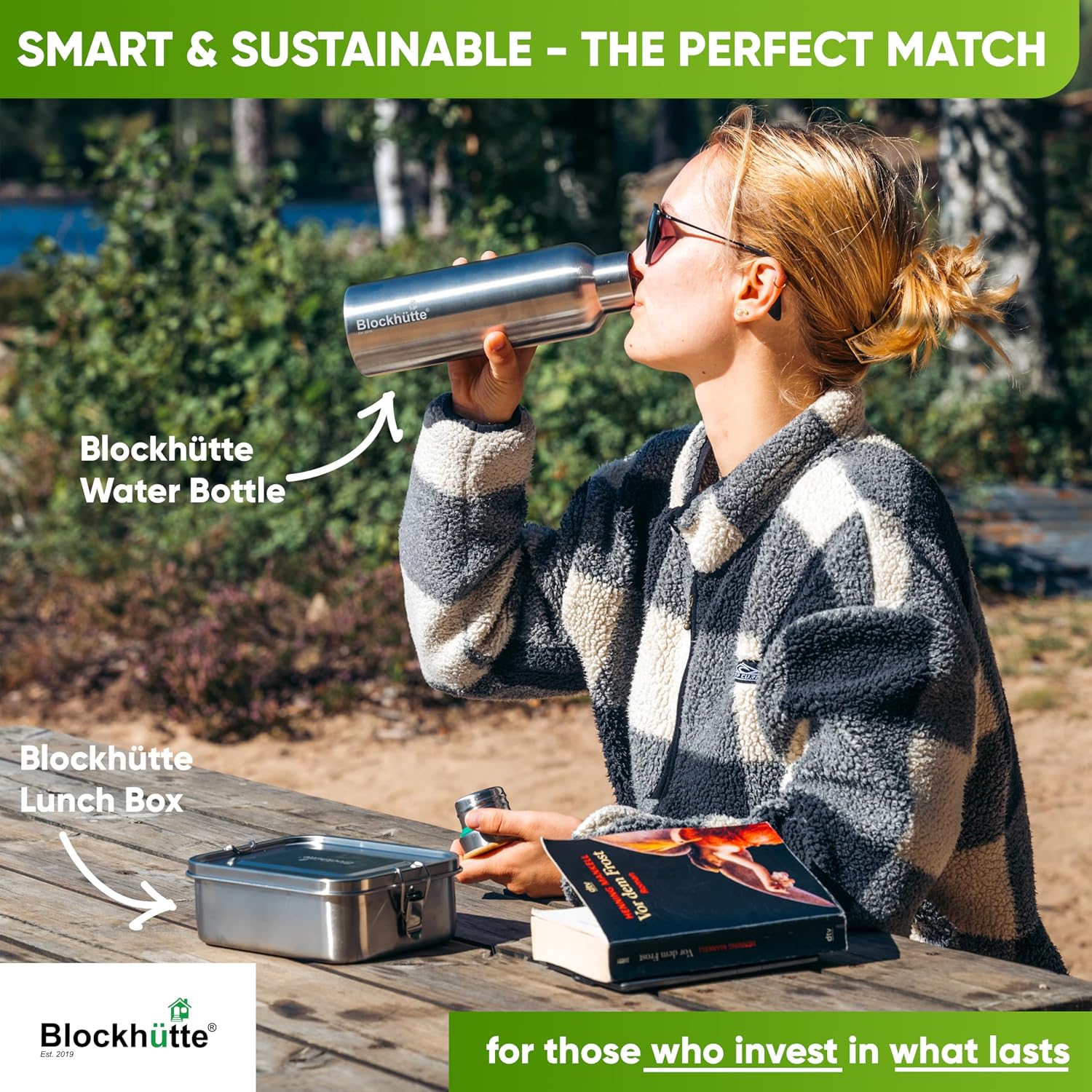 Blockhütte Vacuum Insulated Stainless Steel Water Bottle - 17 oz I Wide Mouth Metal Bottle for hot and cold drinks I BPA-Free I perfect for Travel