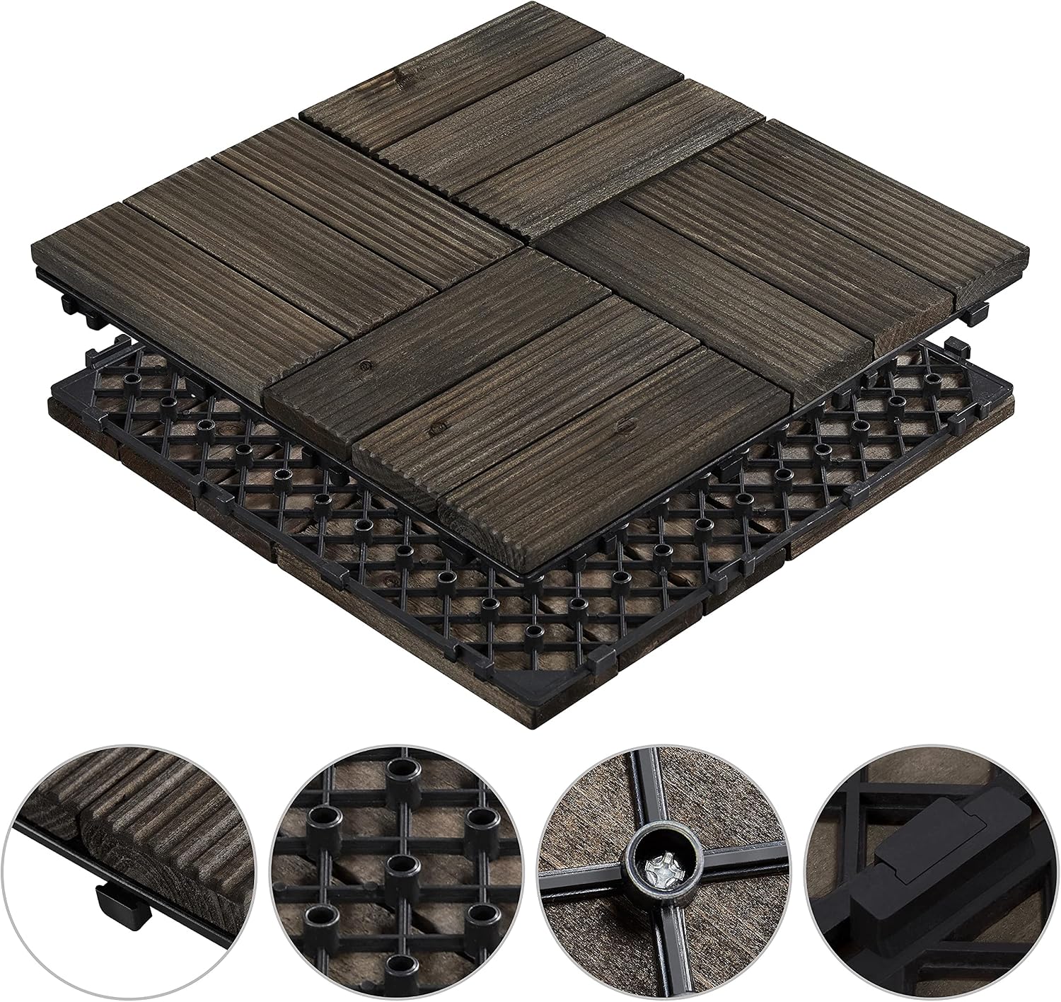 Topeakmart 27PCS Interlocking Deck Tiles 12x12 Patio Flooring, Brown