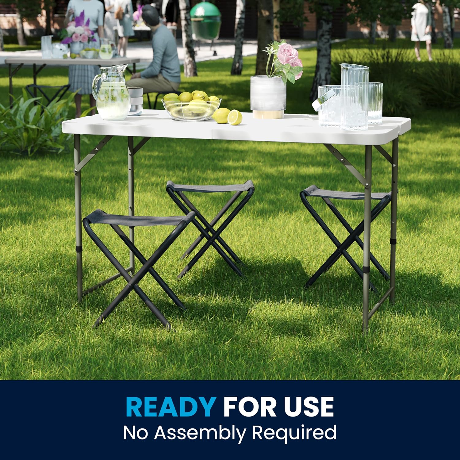 Flash Furniture 4-Foot Bi-Fold Granite White Plastic Folding Table | Lightweight, Easy Storage, Commercial Grade, Carrying Handle