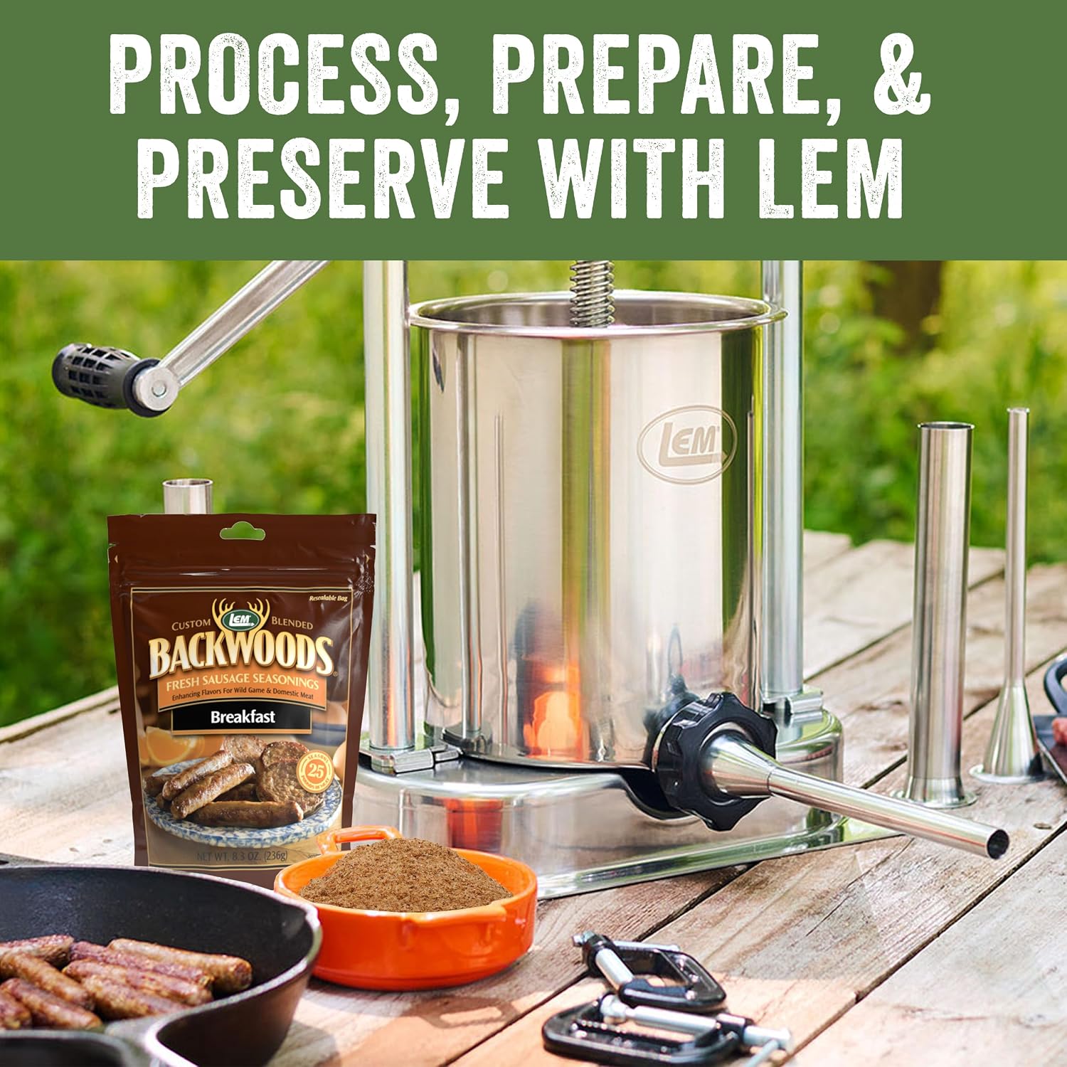 LEM Products Backwoods Breakfast Fresh Sausage Seasoning, 8.3 oz Packet | Pre-Measured Seasoning for Wild Game and Domestic Meat, Seasons Up to 25 Pounds of Meat for Homemade Patties and Sausages