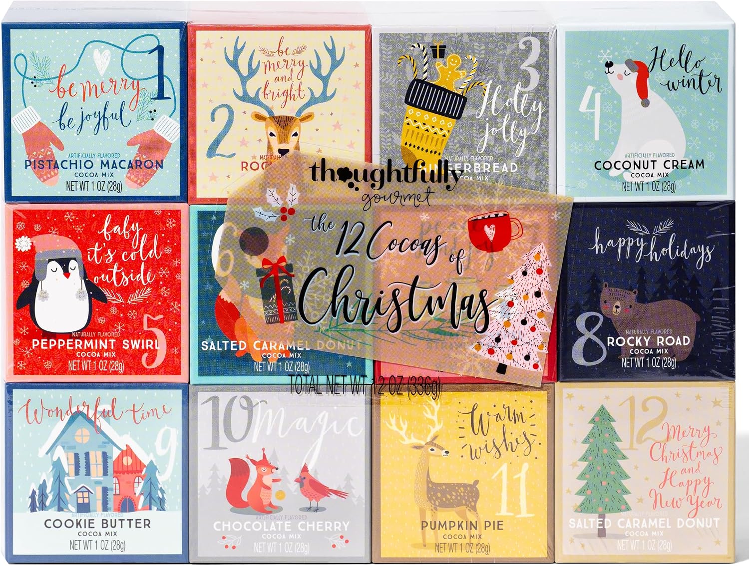 12 Days of Christmas Hot Chocolate Gift Set, 12 Gourmet Hot Cocoa Mixes | Holiday Cocoa Assortment, Advent Style Countdown, Holiday Traditions