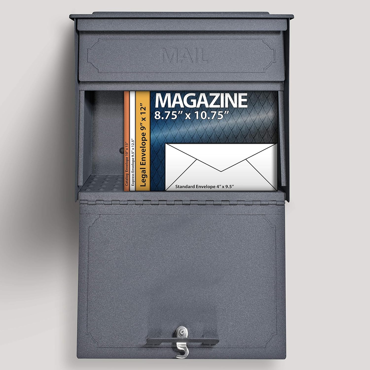 Mail Boss 7172 Townhouse Locking Security Wall Mount Mailbox, Black, Pack of 1 | Anti-pry locking door, classic stamped-panel design with decorative top cap, fixed slot fits envelopes and magazines.