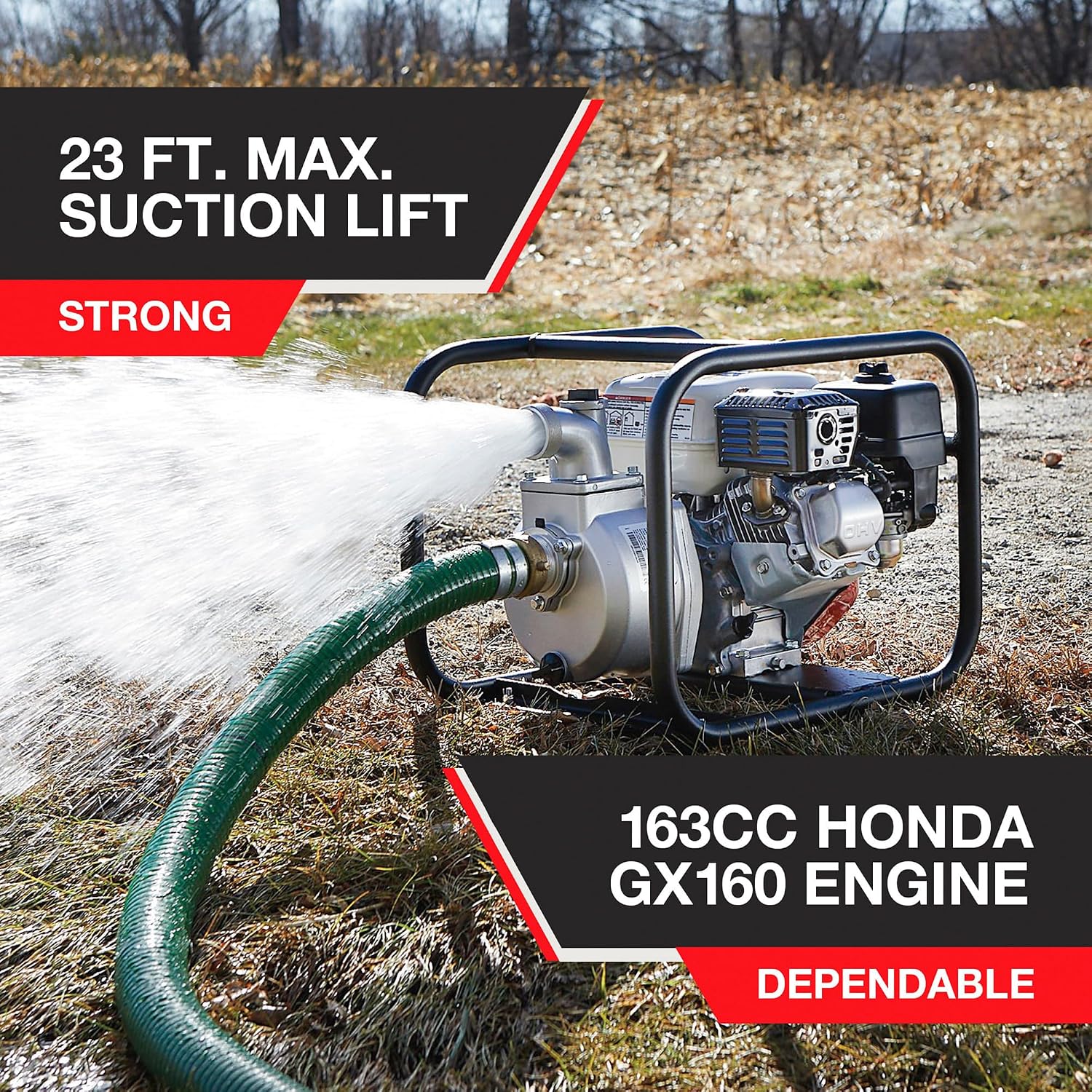 NorthStar Semi-Trash Pump, 23,040 GPH, 4in. Ports, 3/4in. Solids | High-capacity debris handling, Demanding dewatering, Water transfer, Jobsite-ready frame, Contractor-grade operation