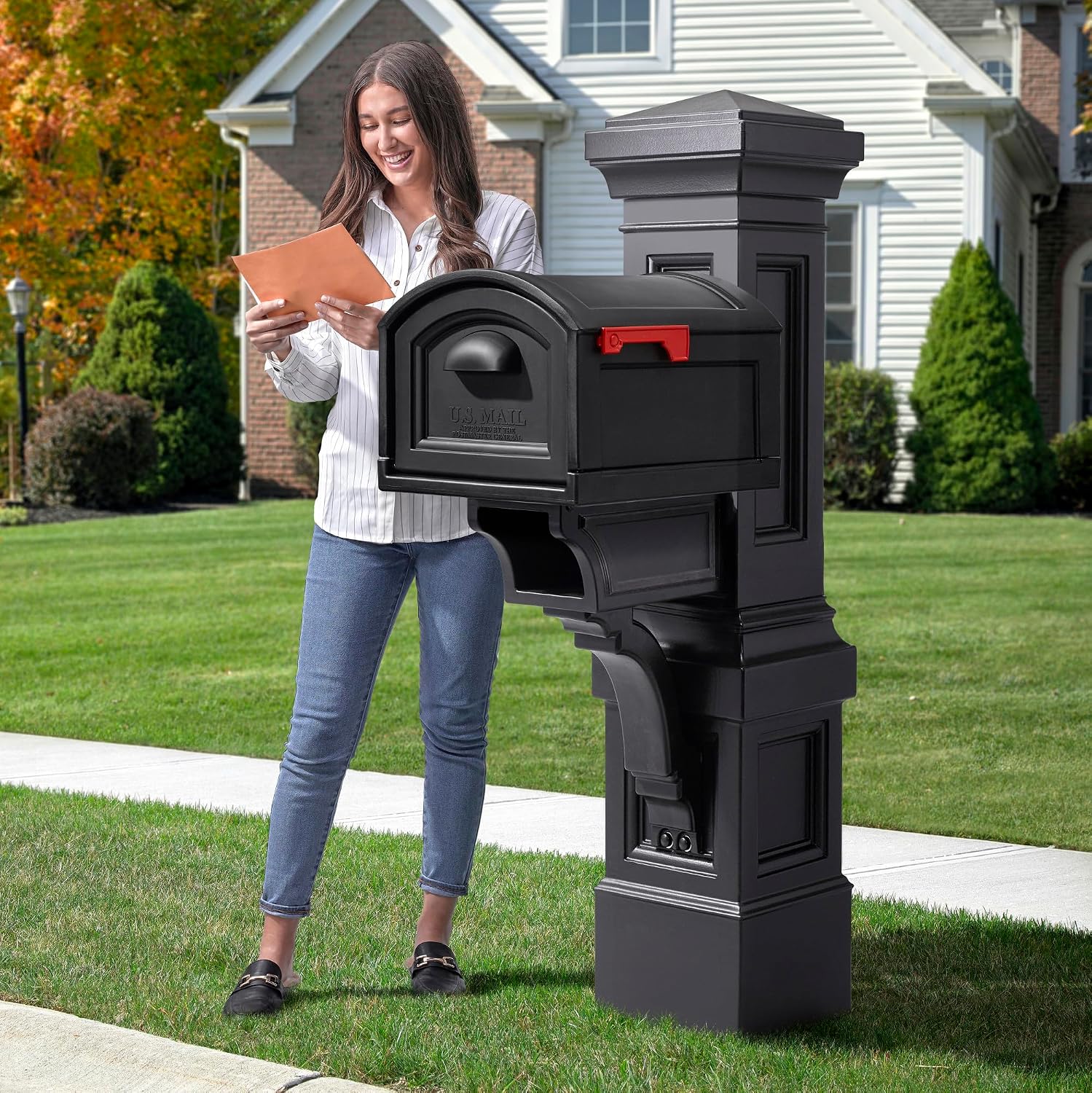 Step2 Atherton Grand Mail Post, Mailbox Not Included, Weather Resistant, Large Outdoor Mail Post, Made of Durable Plastic, Easy Install, Onyx Black