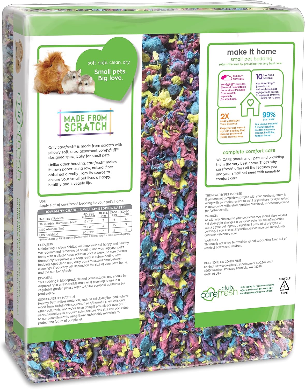 carefresh 99% Dust-Free White Natural Paper Small Pet Bedding with Odor Control, 10L, White