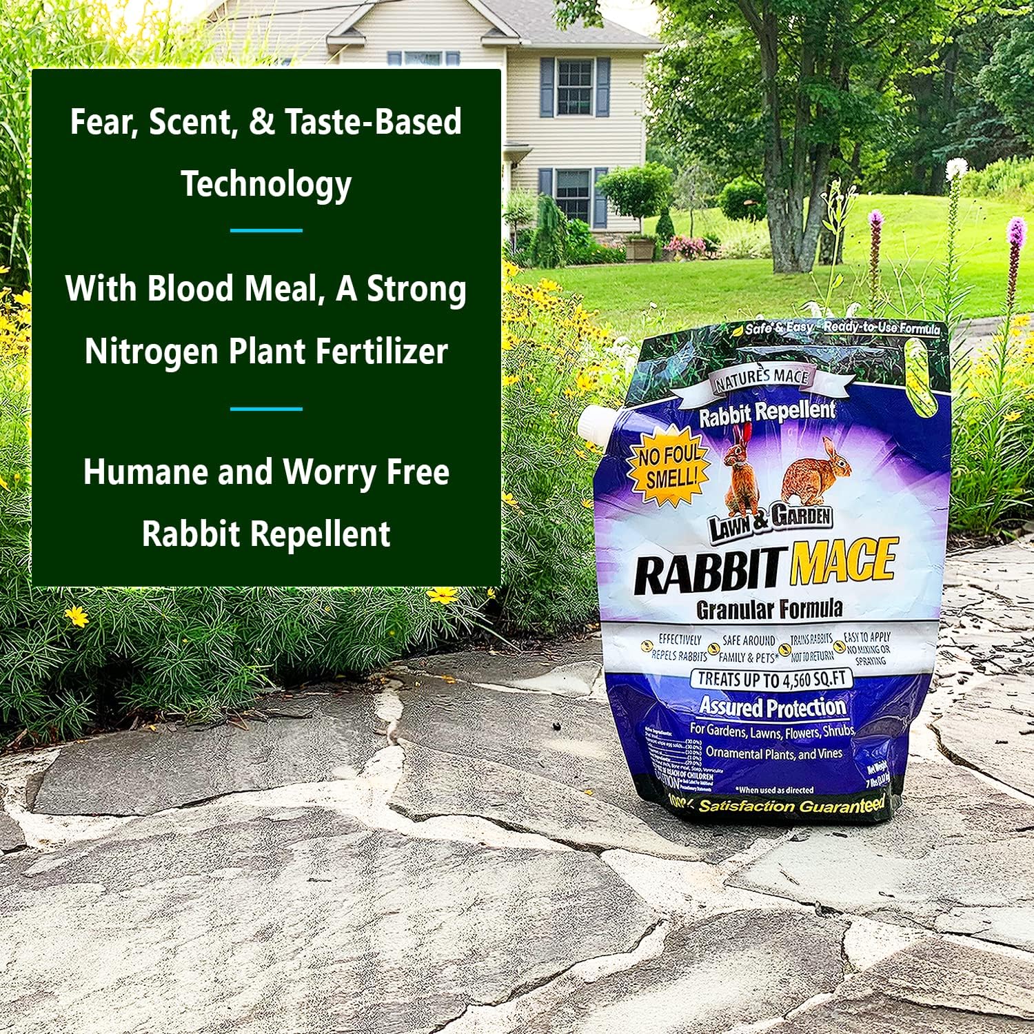 Nature's MACE Rabbit Mace Rabbit Repellent 3 lb Granules | Gardens, Lawns, Farms & Landscapes, Treats 1,350 sq ft, Granular Deterrent, All-Season Use, Safe for Pets, Children, Plants.