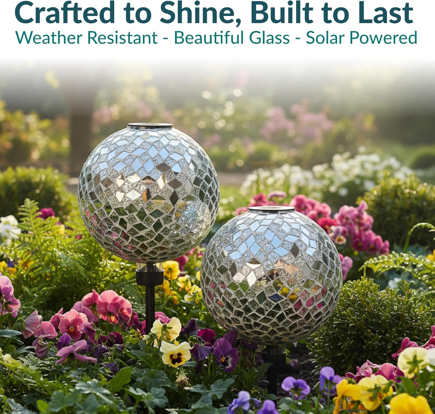 Sunnydaze Solar Gazing Ball for Garden, Mosaic Cool Blooms
