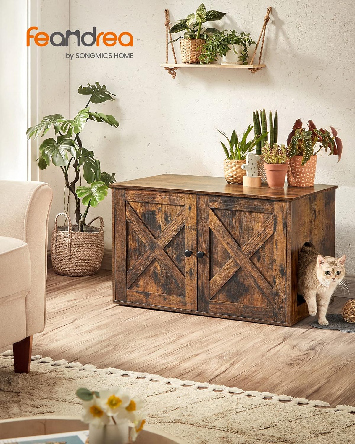 Feandrea Cat Litter Box Enclosure, End Table, 31.5 x 20.9 x 19.7 Inches