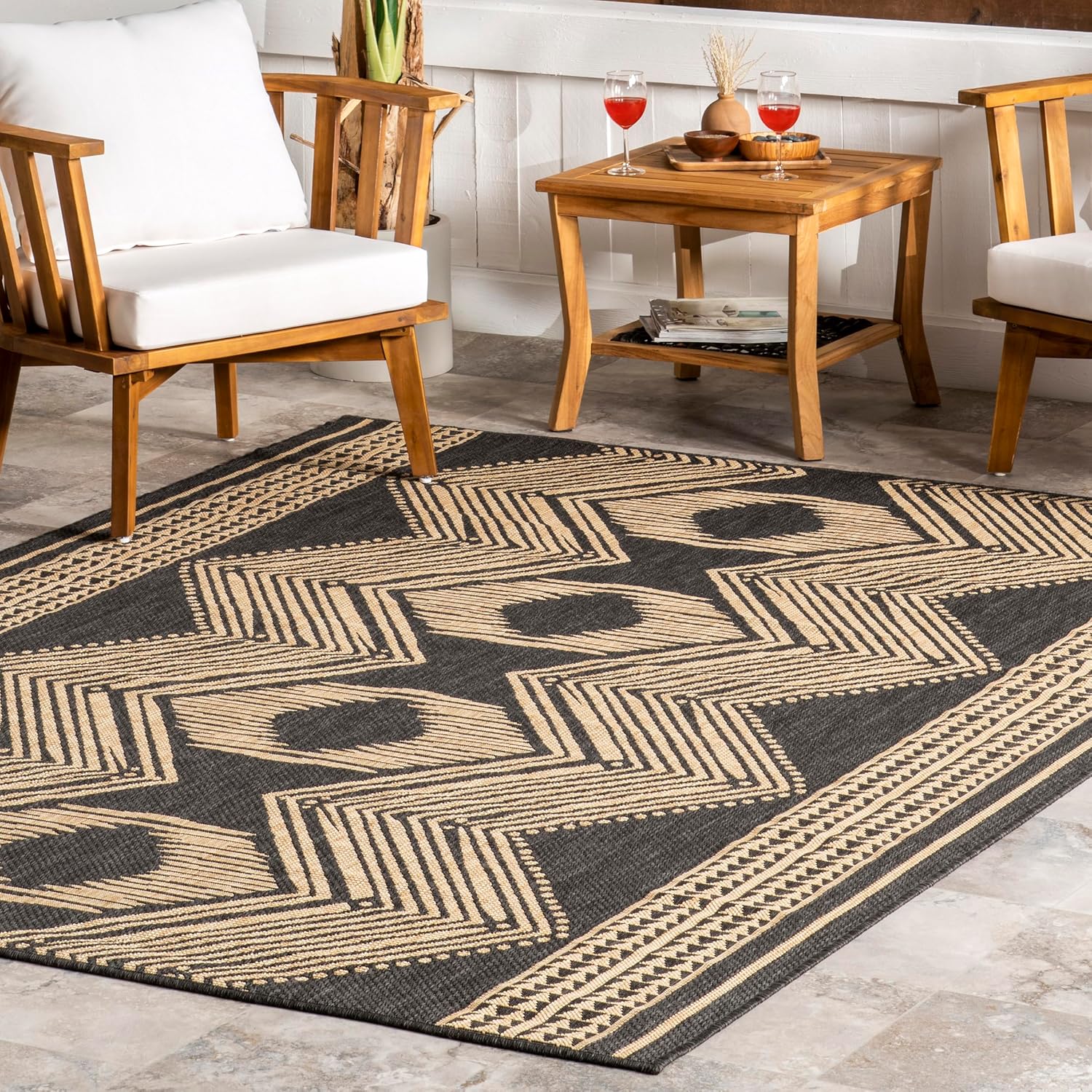 nuLOOM Ranya Light Brown Geometric Indoor/Outdoor Area Rug, 4' x 5'