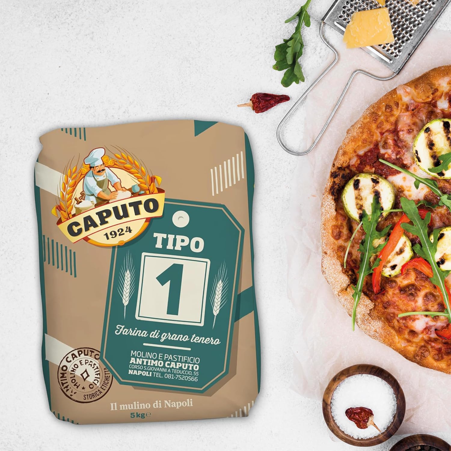 Antimo Caputo Tipo 1 Wheat Flour 11 LB Bag - Soft Wheat Flour, With Germ & Bran, Rustic Breads, Pizza & More - Italian Flour