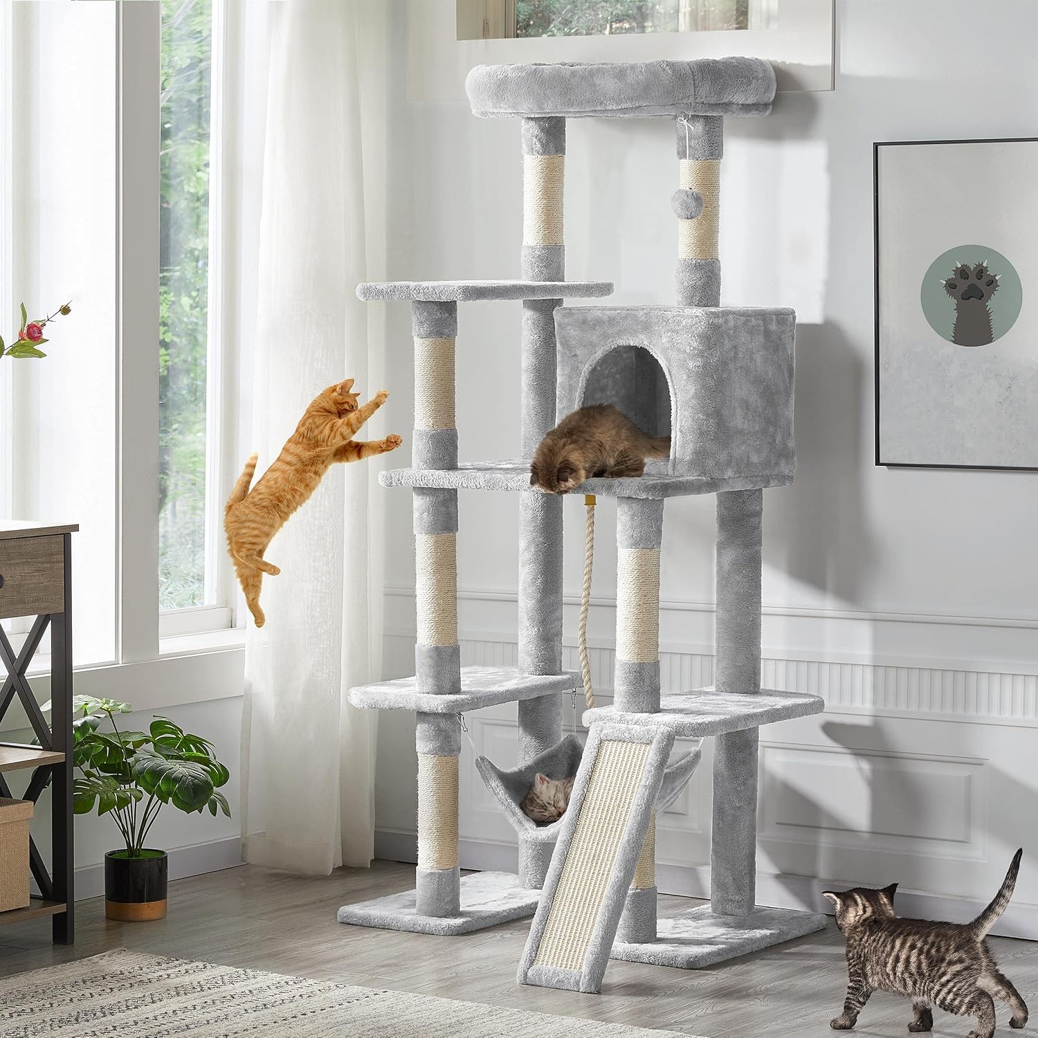 Yaheetech 63in Sturdy Large Cat Tree for Indoor Heavy Cats, Tall Tower