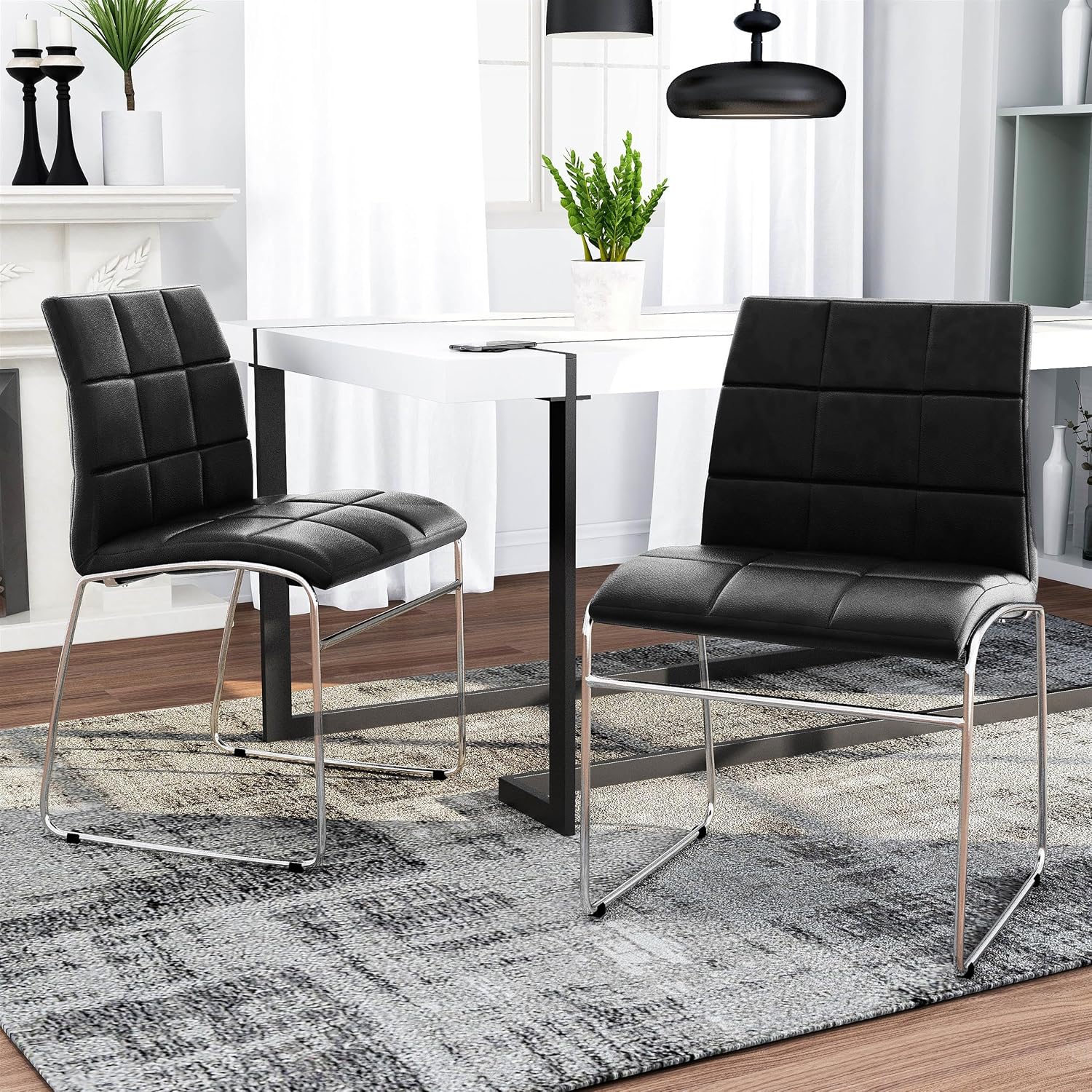 Furniture of America Poipen Faux Leather Dining Chairs in Black (Set of 2)