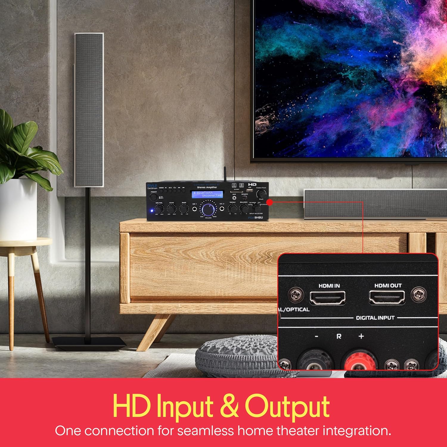 Pyle Wireless Bluetooth Home Stereo Amplifier - Multi-Channel 200 Watt Power Amplifier Home Audio Receiver System w/HDMI, Optical/Phono/Coaxial