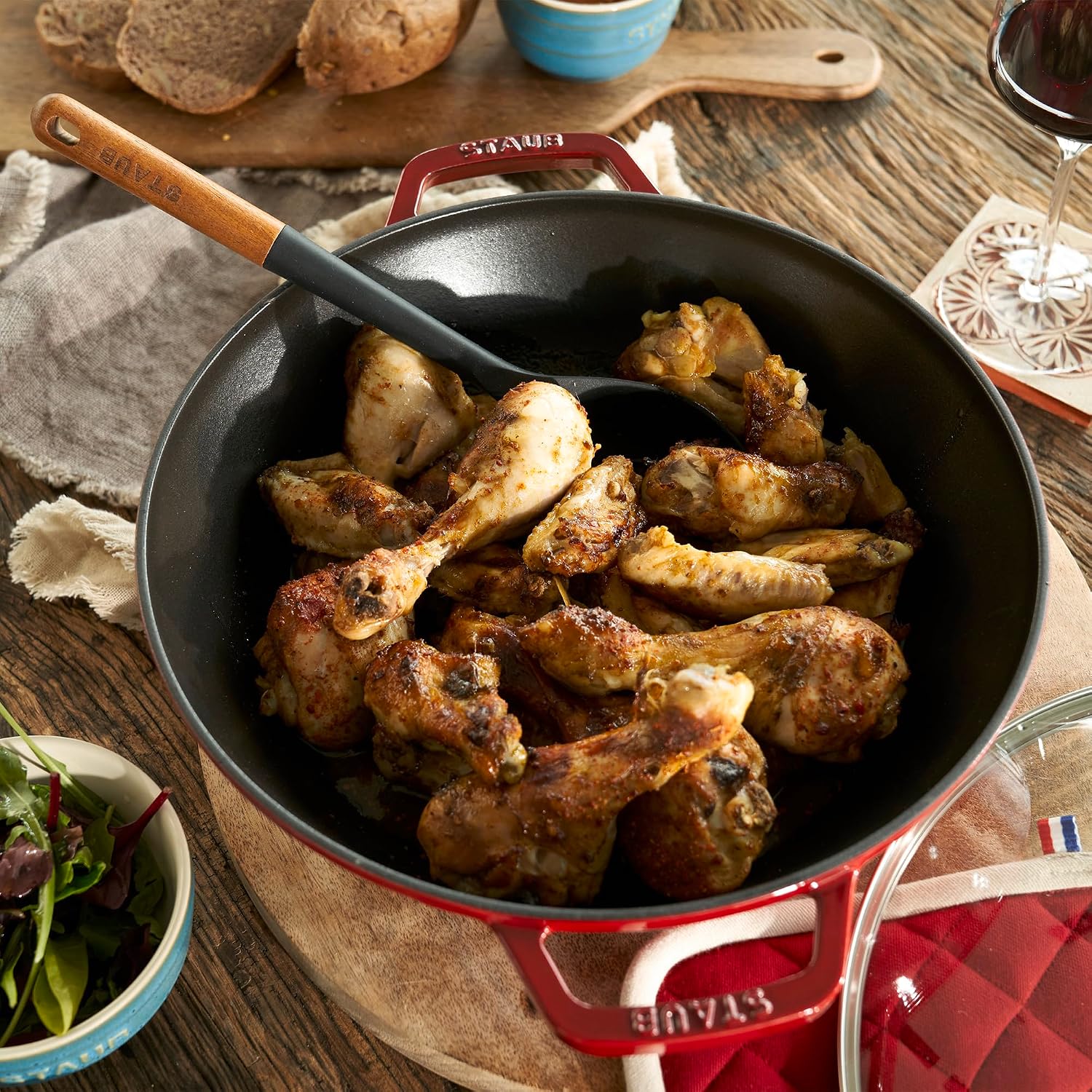 Staub Cast Iron Perfect Pan, Wok, Dutch Oven, 4.5-quart, serves 4-5, Made in France, Dark Blue