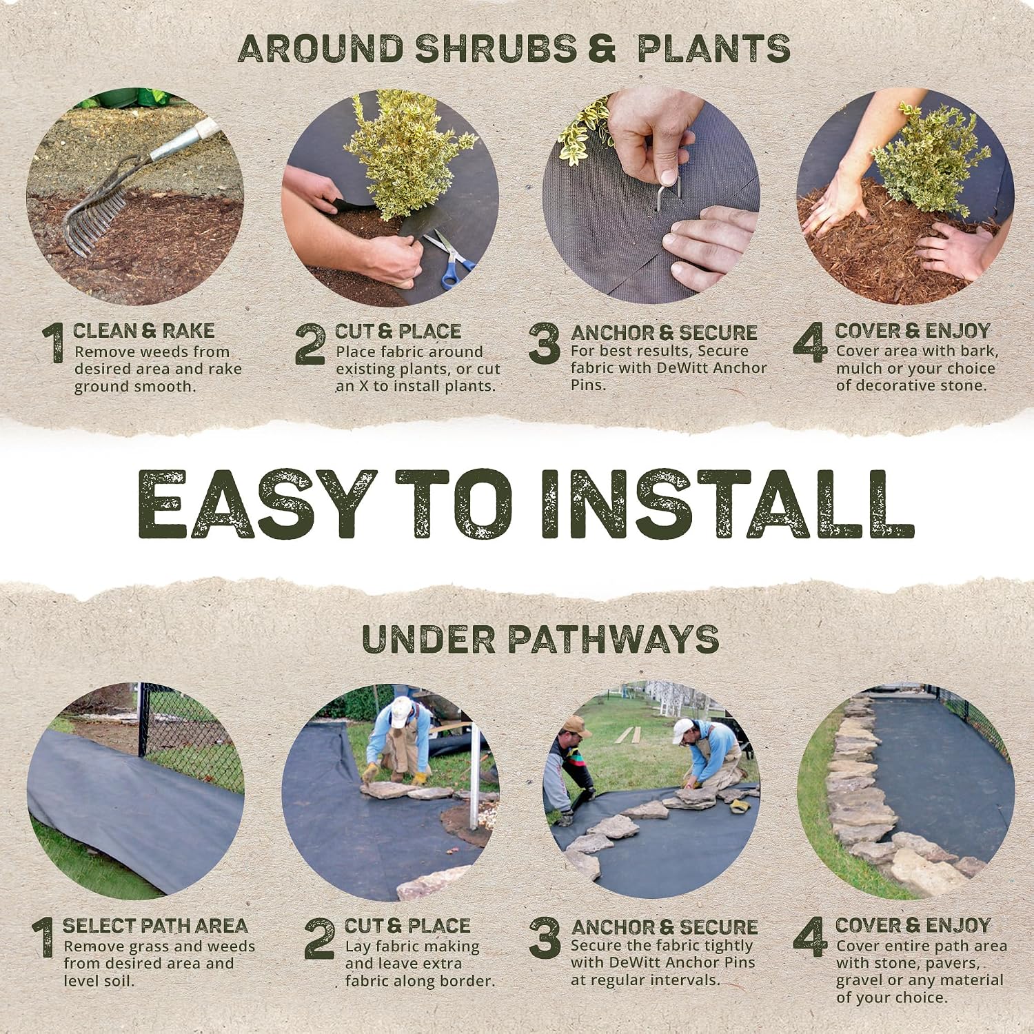 Dewitt Pro-5 Weed Barrier Fabric 5 oz, 6 x 250 Feet – Heavy-Duty | Woven Landscape Ground Cover Mat for Raised Garden Bed, Greenhouse Gardening, Outdoor Landscaping, and Commercial Planting