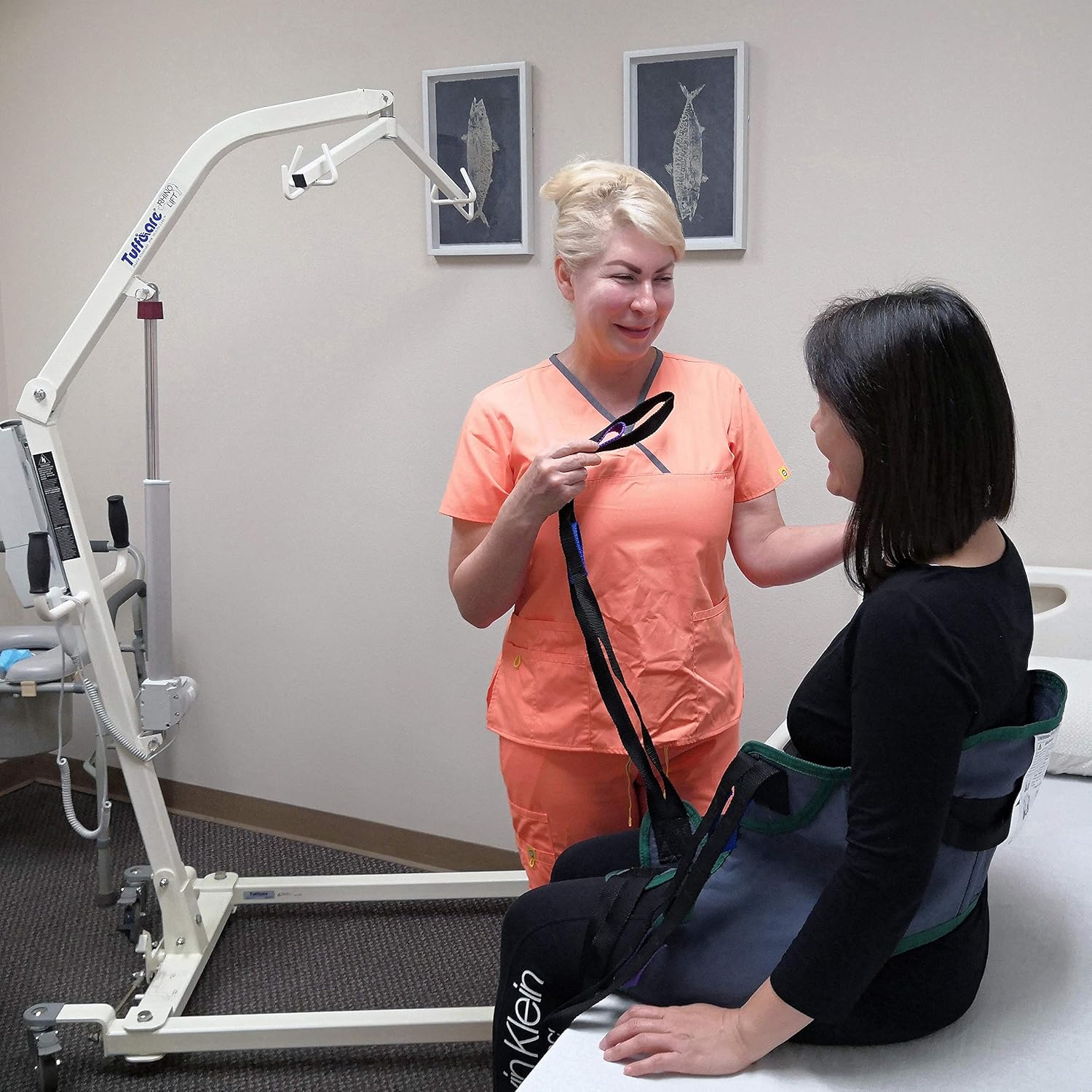 Electric Patient Lift - Rhino Lift with Manual Low Base - with Universal Divided Leg Sling(Large), 450 lb. Weight Capacity.