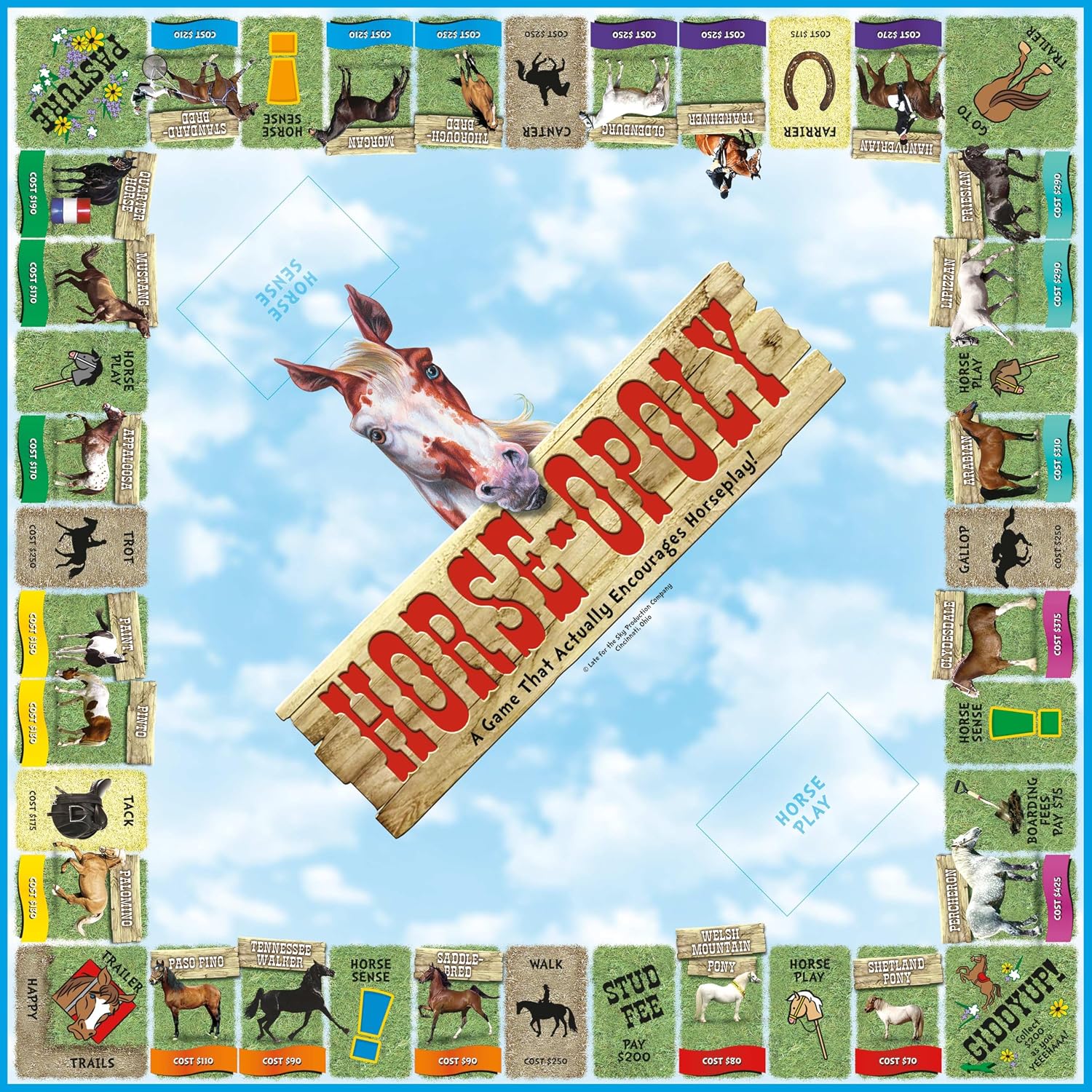 Late for the Sky Horse-Opoly Board Game for Families & Kids, Property Trading Strategy, 2-6 Players, Ages 8+, Educational Horse Breeds