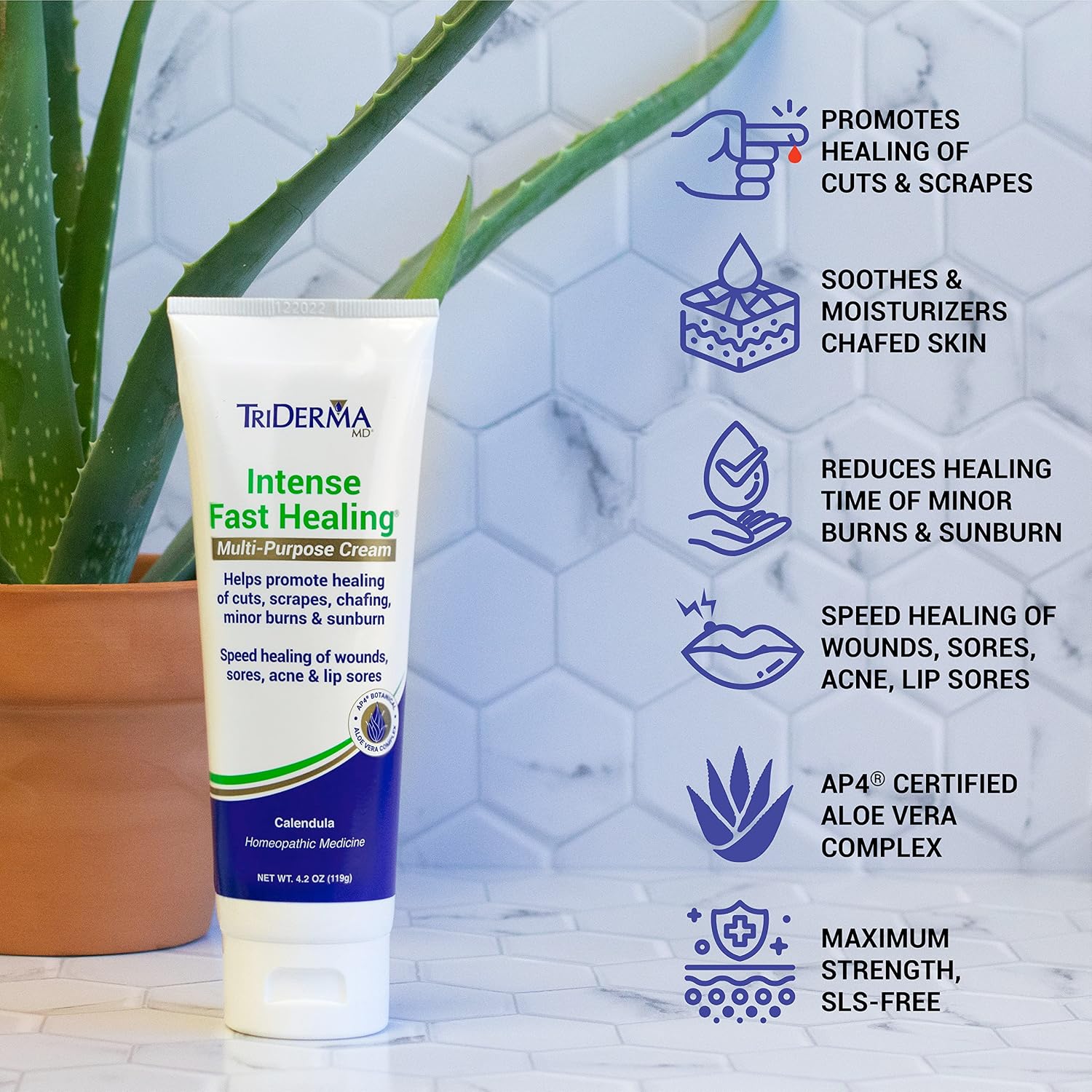 TriDerma Intense Fast Skin Healing Cream for Hard-to-Heal Skin Irritations, Sores, Rashes, Dry, Cracked Hands, Cuts, Chafing, Burns