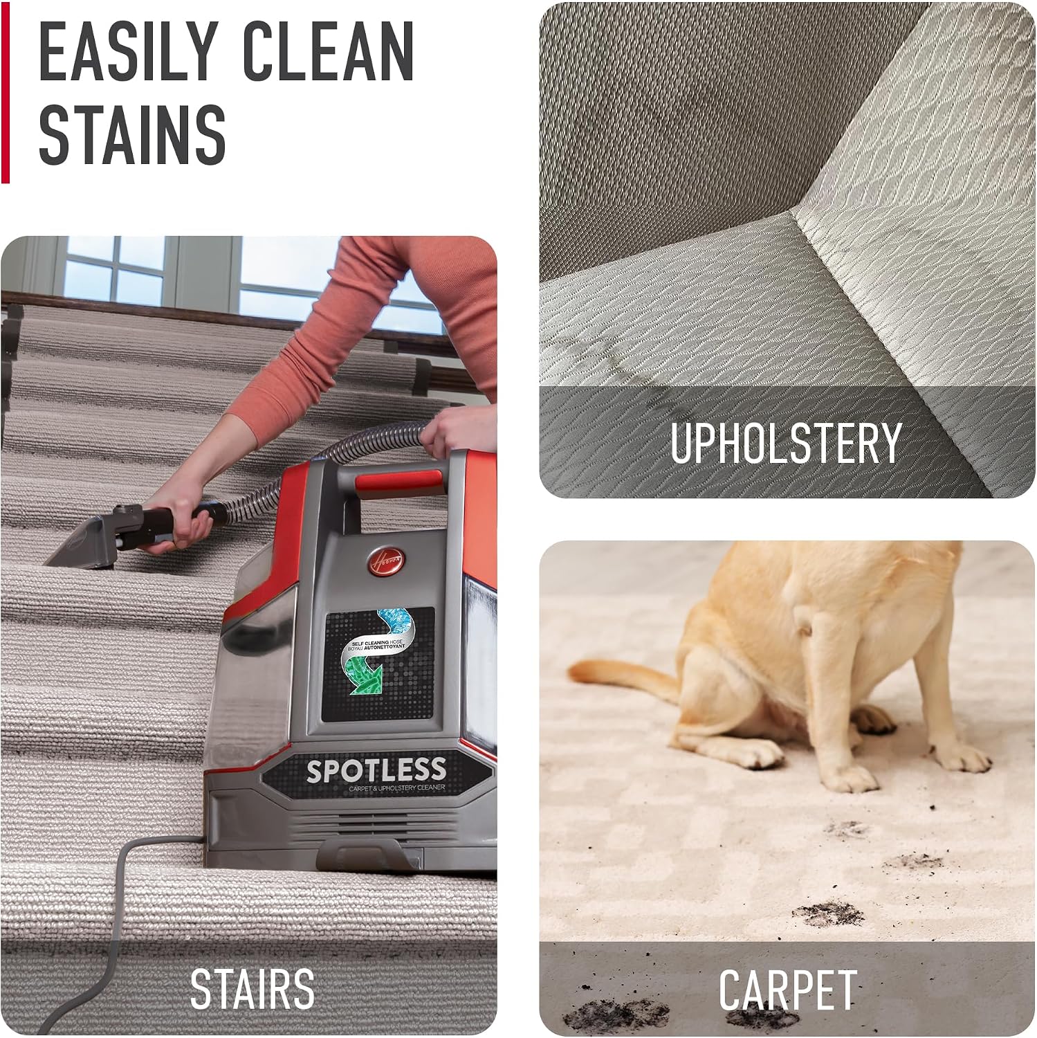 Hoover Spotless Portable Carpet + Upholstery Spot Cleaner Machine, Lightweight Shampooer Machine, Pet Stain Remover, Car and Auto Detailer