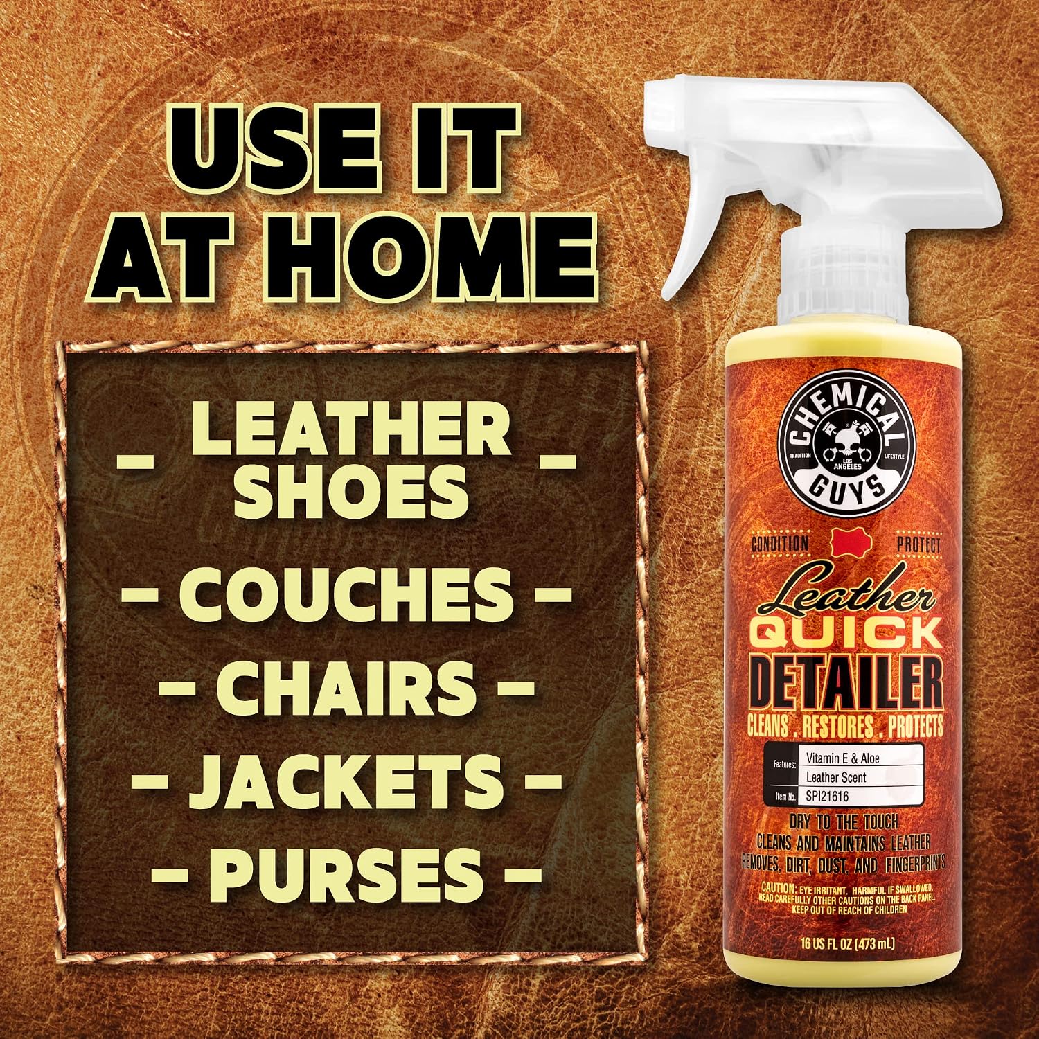 Chemical Guys, Leather Quick Detailer, Cleaner & Conditioner Spray, 16 oz | Quick spray cleans and conditions seats, furniture and apparel, safe on natural, synthetic and faux leather