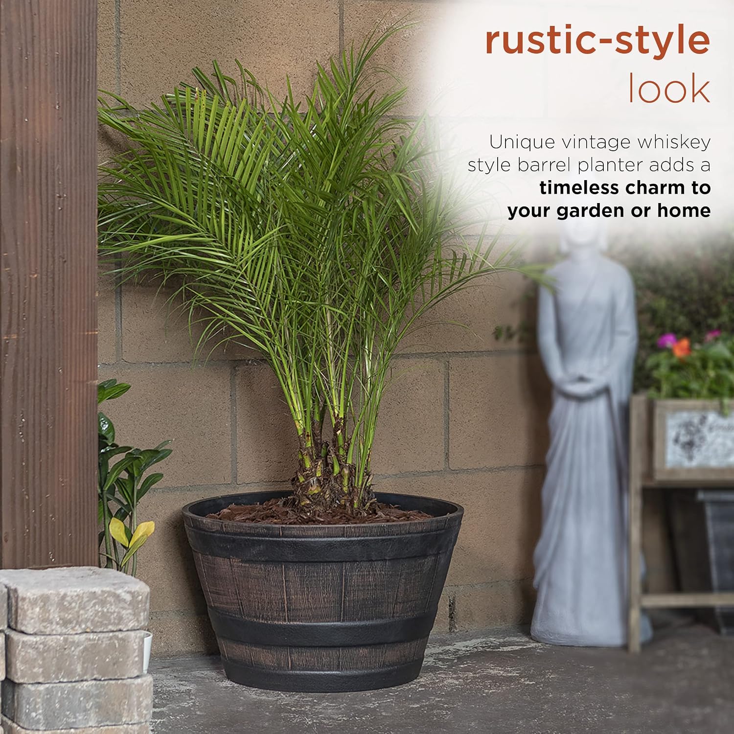 Alpine Corporation 11" Tall Indoor/Outdoor Barrel Shaped Planter