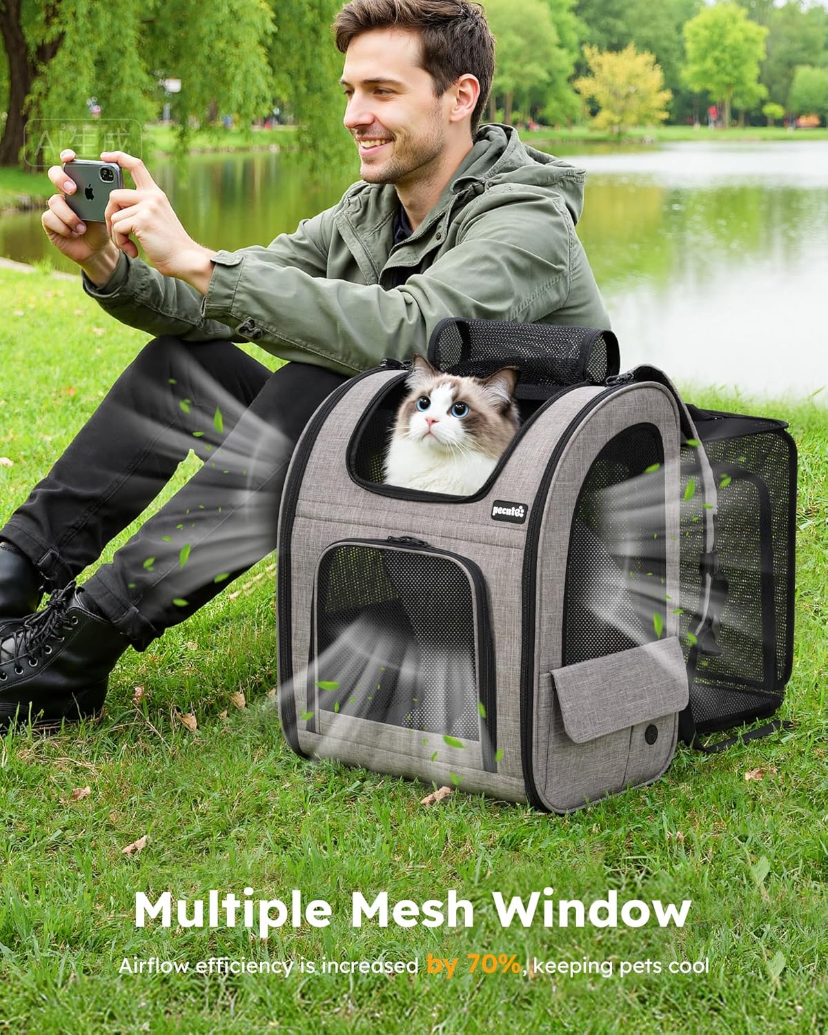 pecute Cat Backpack Expandable, Cat Carrier Backpack with Breathable Window