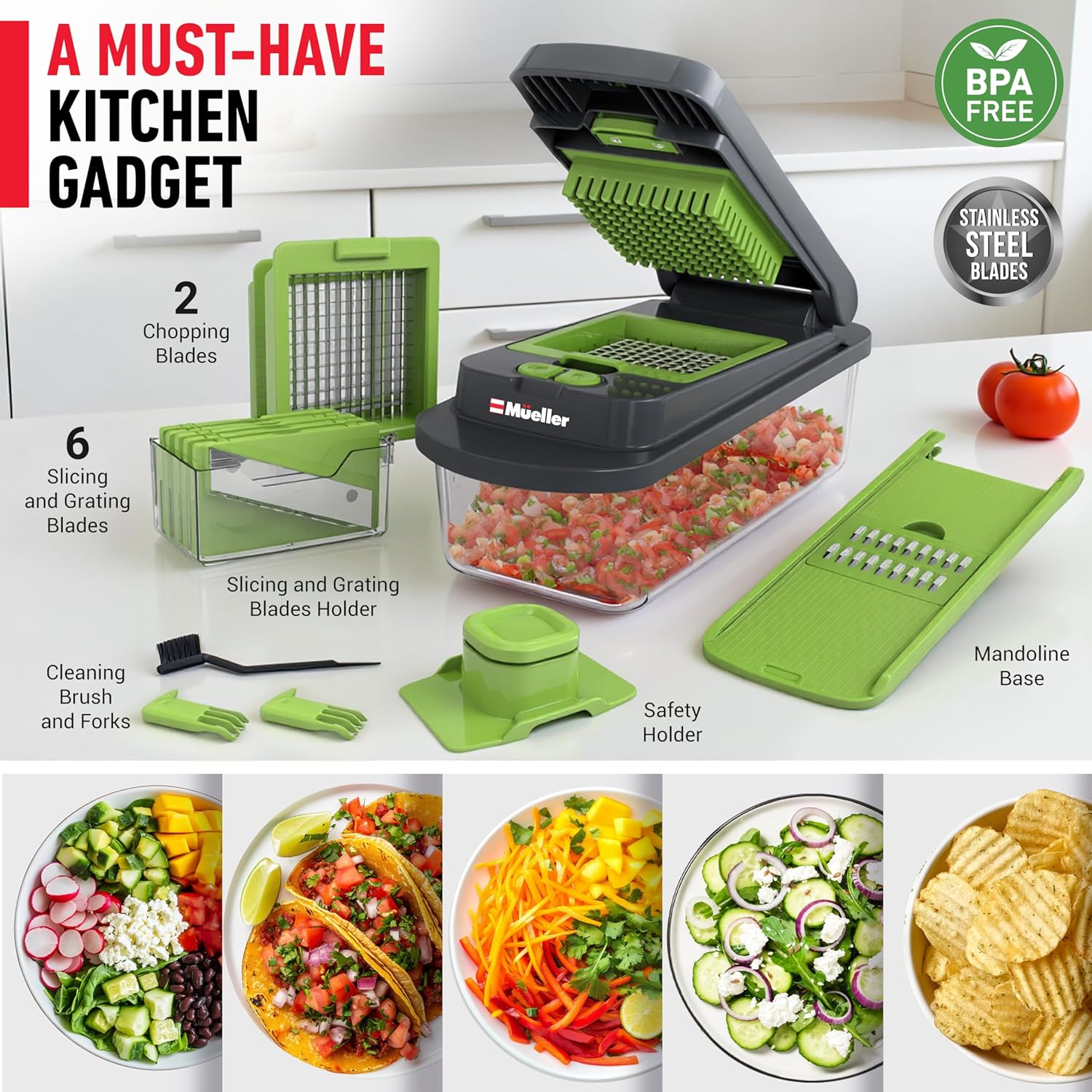 Mueller The Real Original Pro Vegetable Chopper & Mandoline Slicer, 10-in-1