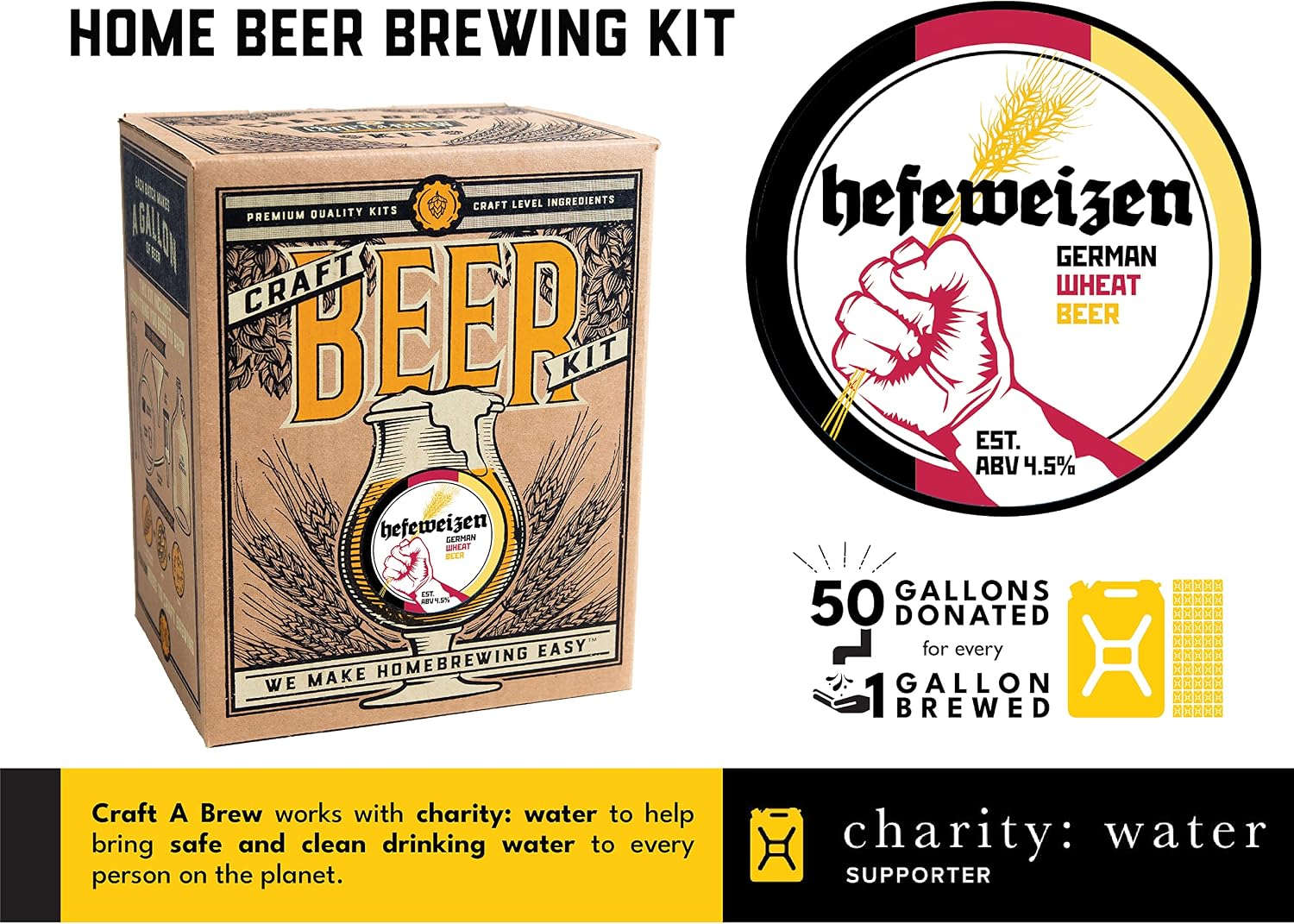 Craft A Brew - Hefeweizen - Beer Making Kit - Make Your Own Craft Beer - Complete Equipment and Supplies - Starter Home Brewing Kit - 1 Gallon